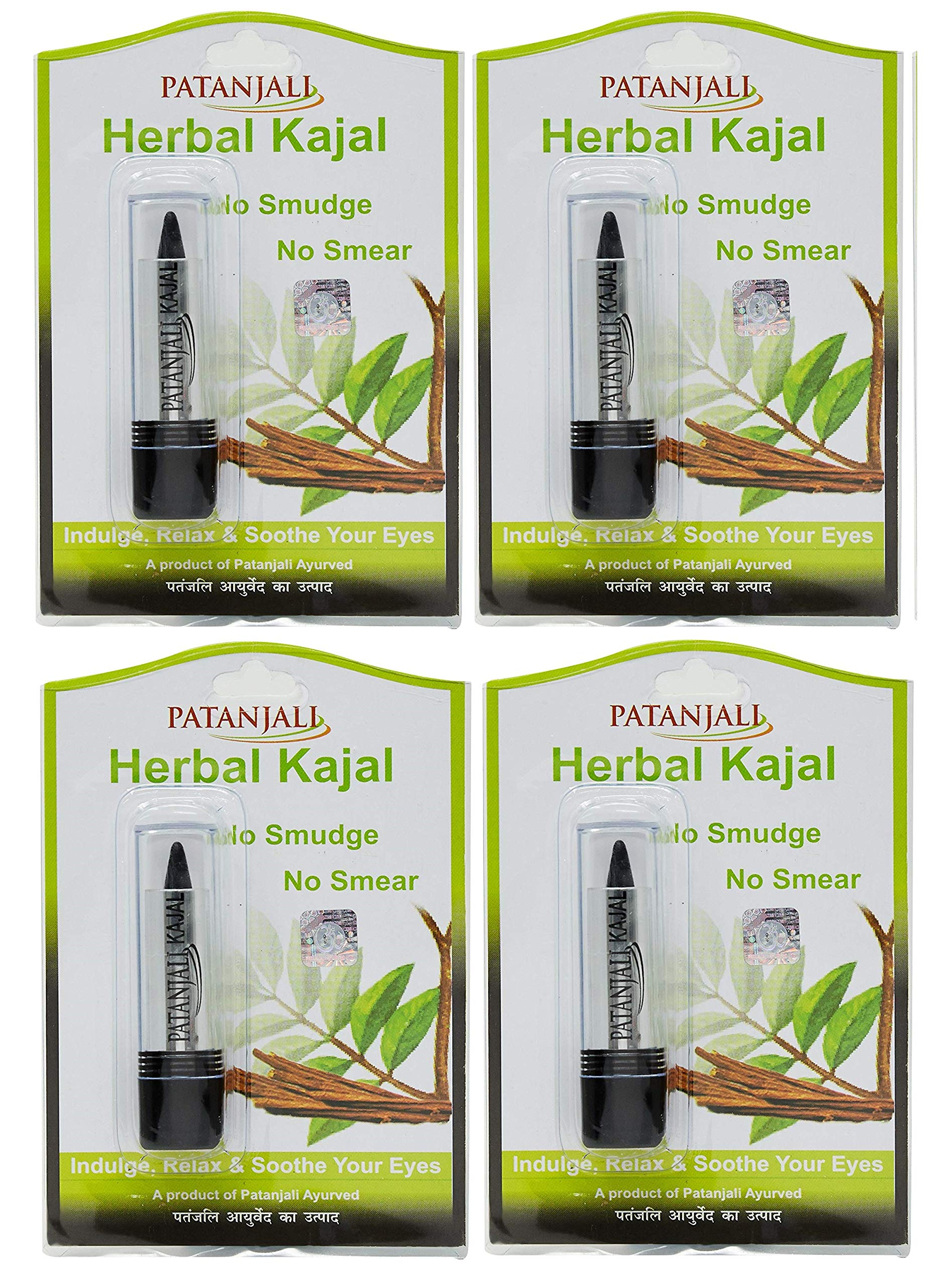 Patanjali Herbal Kajal 3 Grams (Pack of 4) - Natural & Organic Eyeliner for Sensitive Eyes - Perfect for Daily Use, Festivals & Special Occasions