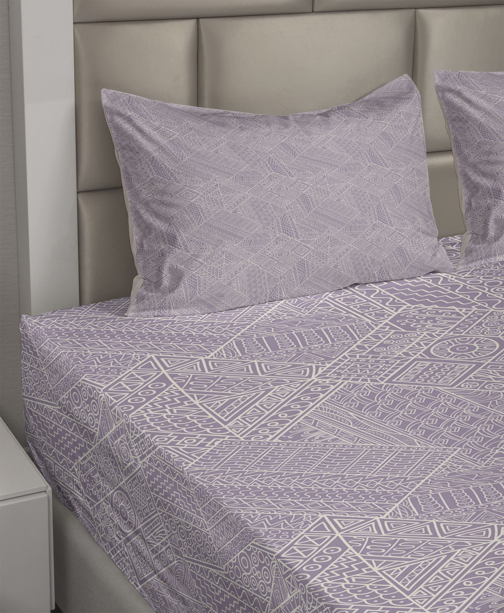 Ambesonne Abstract King Size 4-Piece Sheet Set - Hand Drawn Geometric Zigzags, Circles & Swirls in Soft Pastel Mauve & Eggshell | Fitted Sheet, Flat Sheet & 2 Pillowcases | Luxury Bedding for Modern Home Decor, Guest Room & Cozy Bedroom Retreat