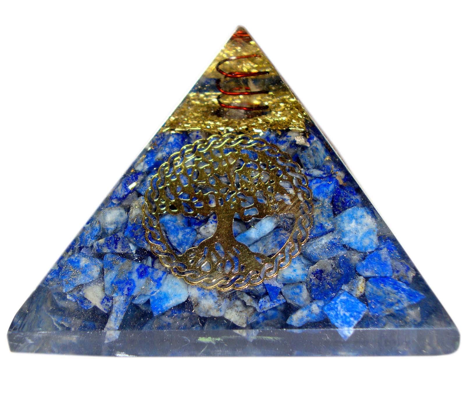 SHARVGUN Lapis Lazuli Tree of Life Crystal Orgonite Pyramid - Energy Generator for Protection, Chakra Balancing & Healing | Meditation & Yoga Accessories | Spiritual Decor for Home & Office