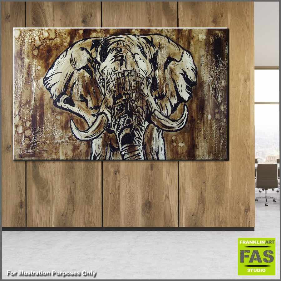 Abstract Realism Elephant Brown Wall Art - Handmade Canvas Painting for Home & Office Decor - Perfect for Living Room, Bedroom, or Gift