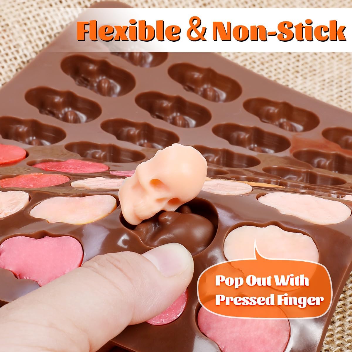 Halloween Skull Silicone Molds for Baking - 2 Pack (40 Cavities) Non-Stick Candy Molds for Gummies, Chocolate & Ice Cubes - Perfect for DIY Treats, Party Favors & Spooky Desserts