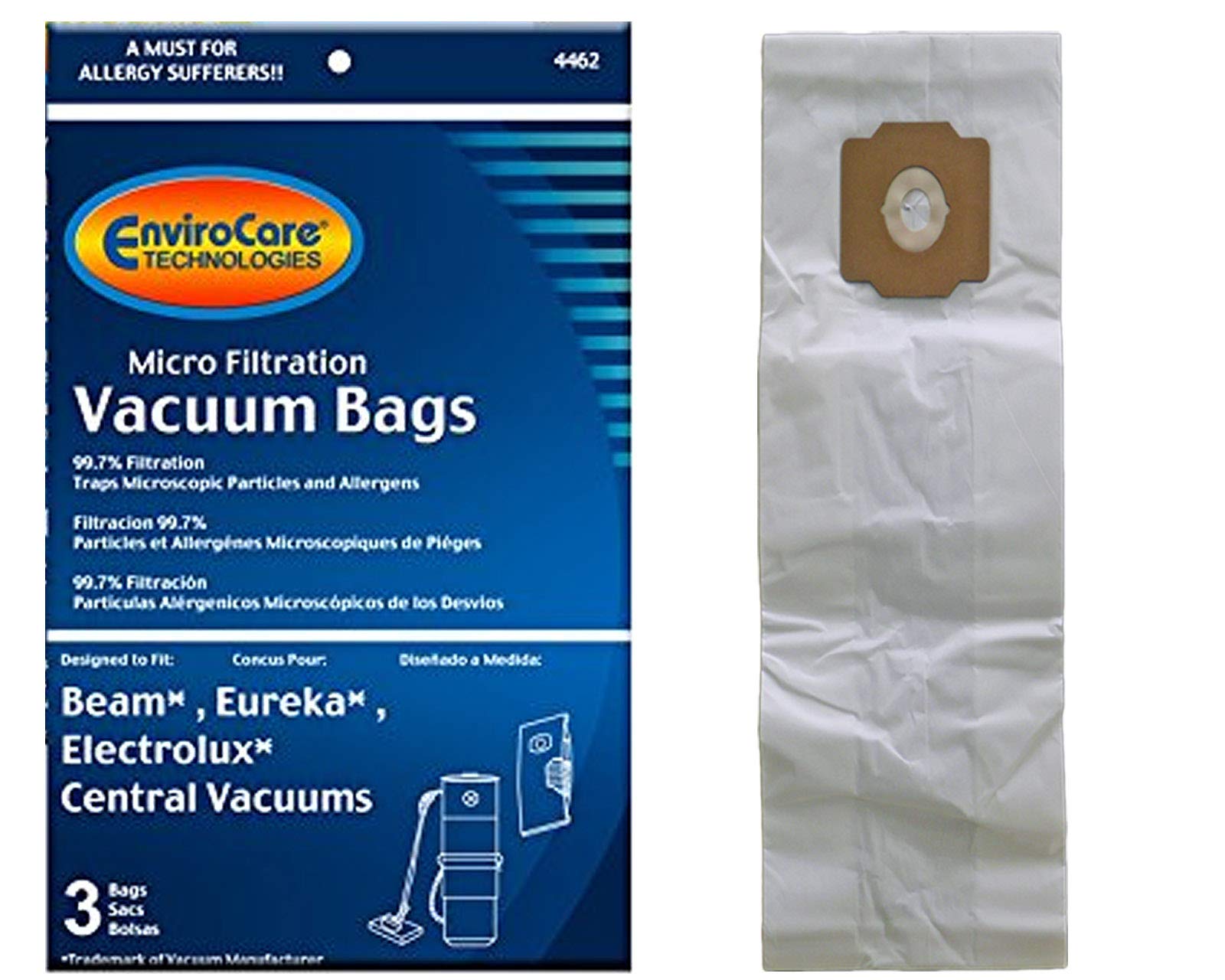 EnviroCare Replacement Micro Filtration Vacuum Cleaner Dust Bags - 3 Pack Compatible with Eureka, Beam, Electrolux, Star-Brute, Kenmore, Mastercraft, Nutone & Central Vacuum Systems | High-Efficiency Dust Collection for Home Cleaning & Allergies Relief