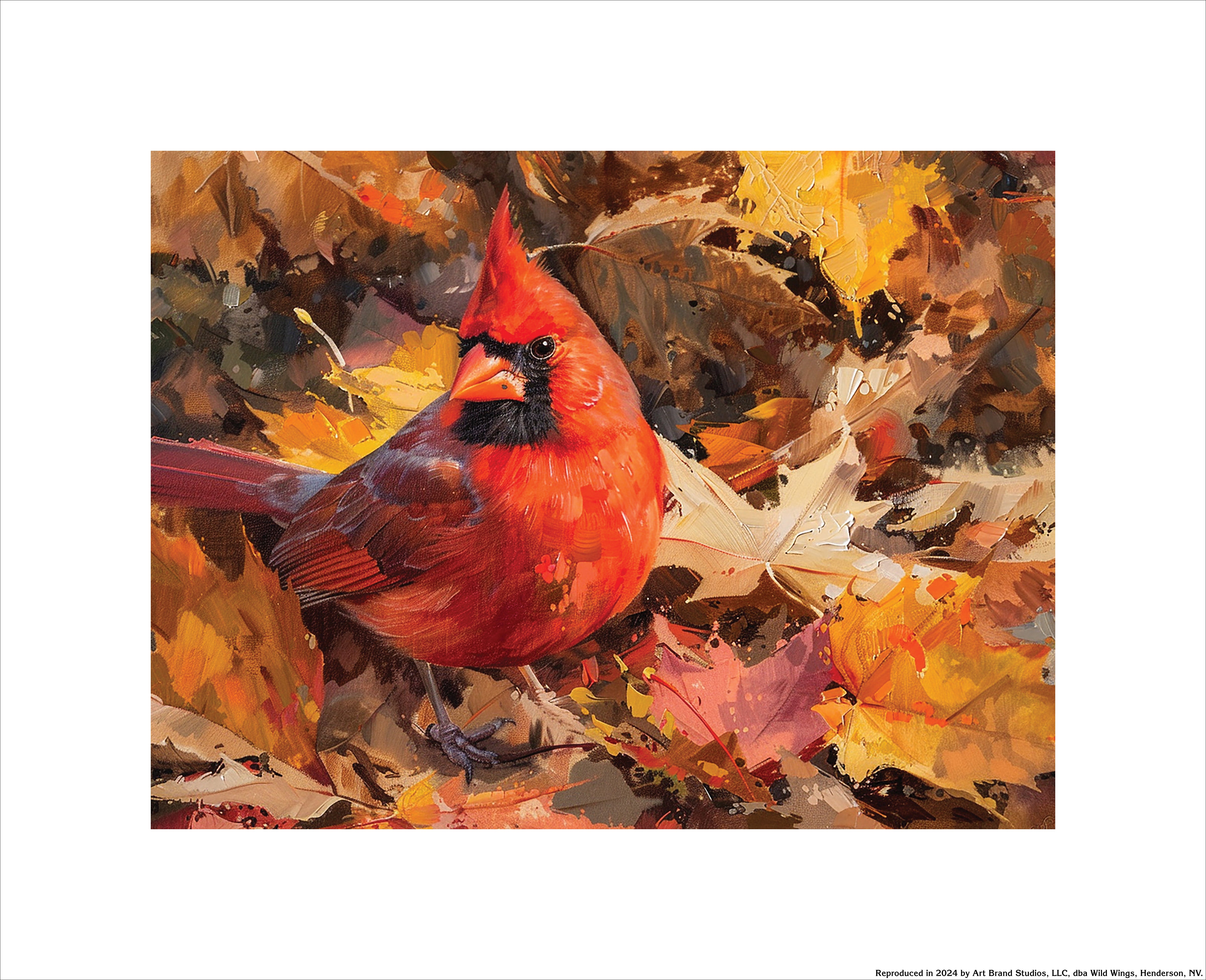 Fall Foliage Cardinal Art Prints - Beautiful Red Bird in Autumn Forest Wall Decor for Living Room, Bedroom & Office
