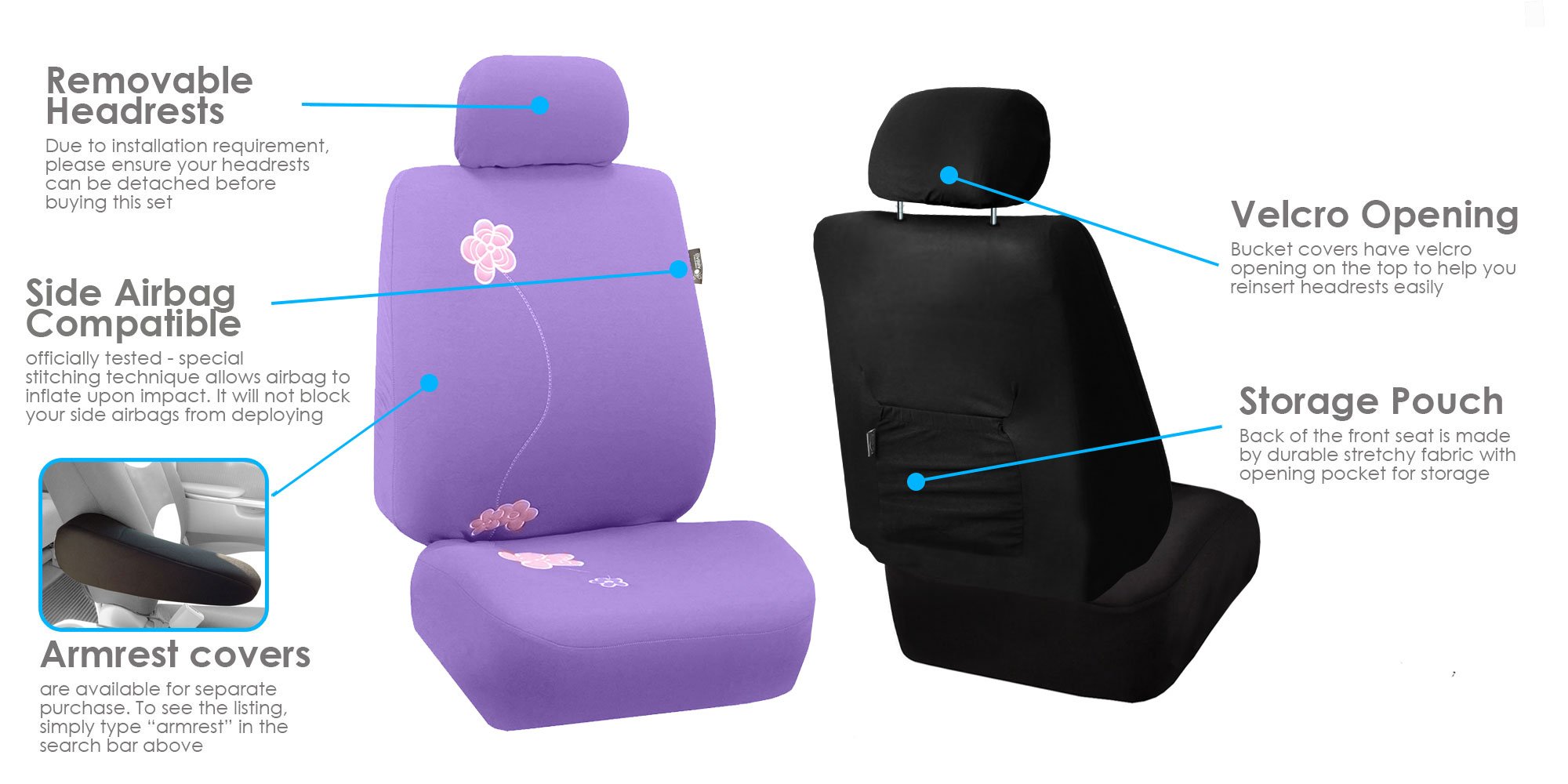Floral Car Seat Covers for Front Seats - Airbag Compatible Universal Fit Purple Auto Seat Protectors for Cars, Trucks & SUVs | Perfect for Daily Commute, Road Trips & Interior Protection