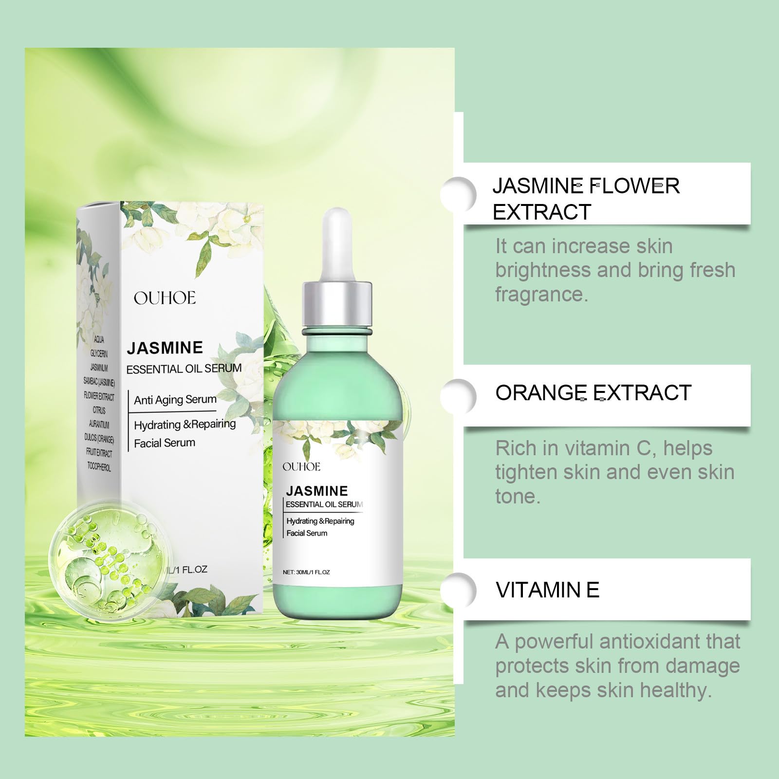 2PCS Jasmine Facial Oil - Lightweight Hydrating & Soothing Face Oil for Daily Skin Renewal, Healthy Glow Therapy - Perfect for Dry, Sensitive Skin & Nighttime Skincare Routine (1FLOZ*2)