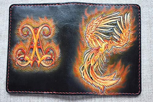 Handmade 3D Genuine Leather Passport Holder - Custom Travel Wallet with Phoenix Carving & Hand-Painted Design | Perfect for International Trips, Luxury Gifts & Business Travel Accessories