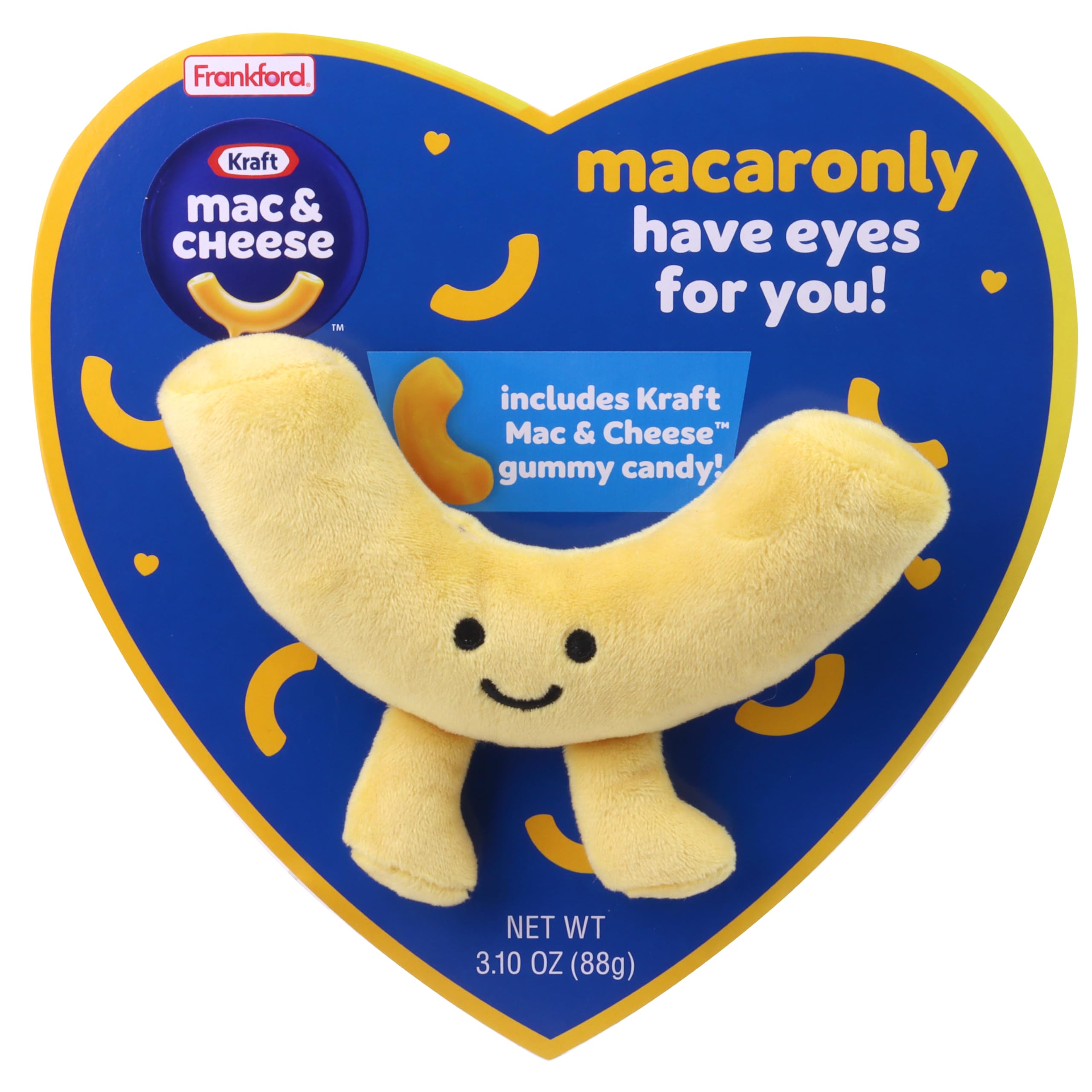 Frankford Candy Kraft Mac & Cheese Valentine's Day Gift Box - Heart Shaped Pasta with Candy & Plush Toy - Perfect for Valentine's Gifts, Romantic Surprises & Kids Treats