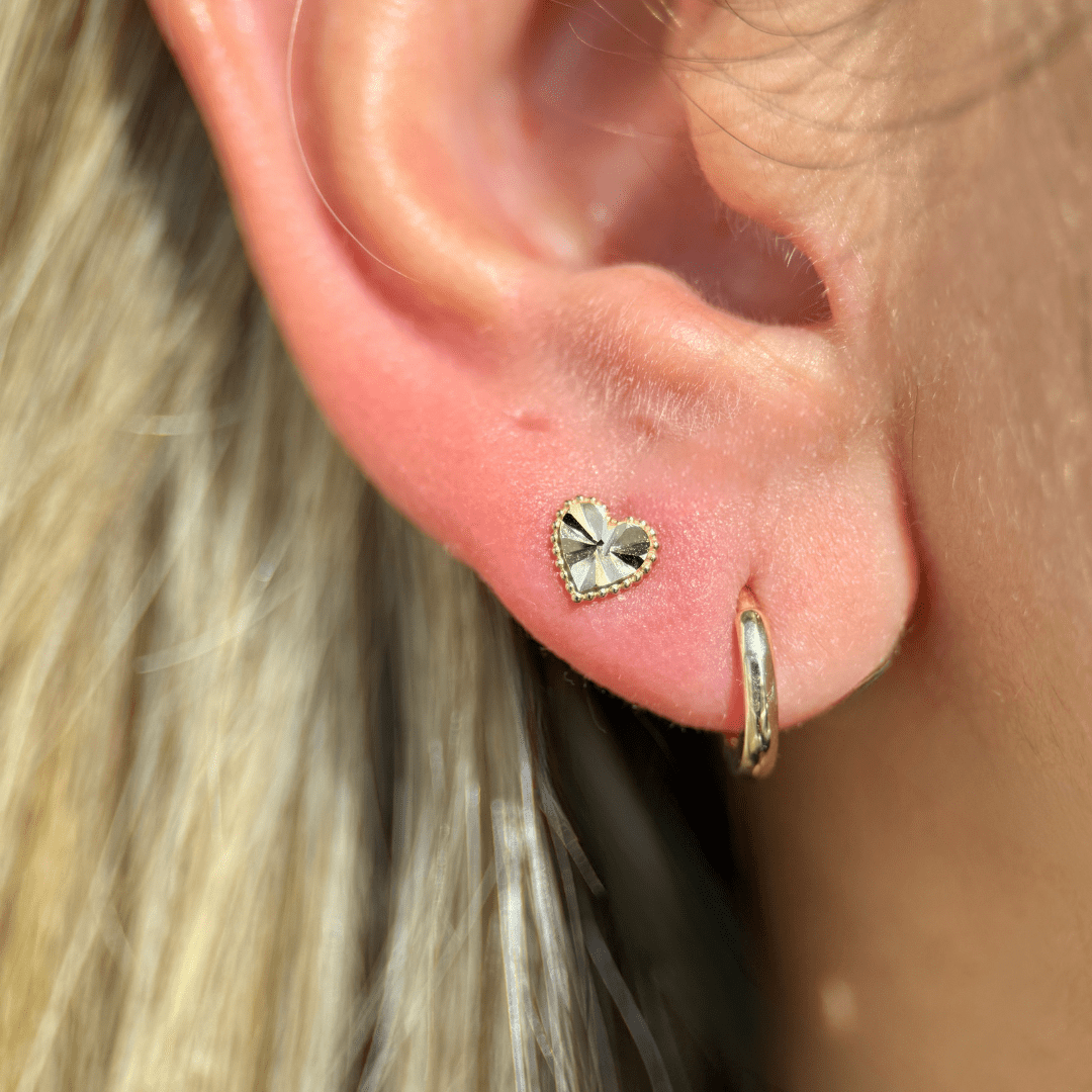 14K Yellow Gold Diamond-Cut Heart Stud Earrings for Women - Perfect for Valentine's Day Gifts, Anniversary Presents & Everyday Elegance