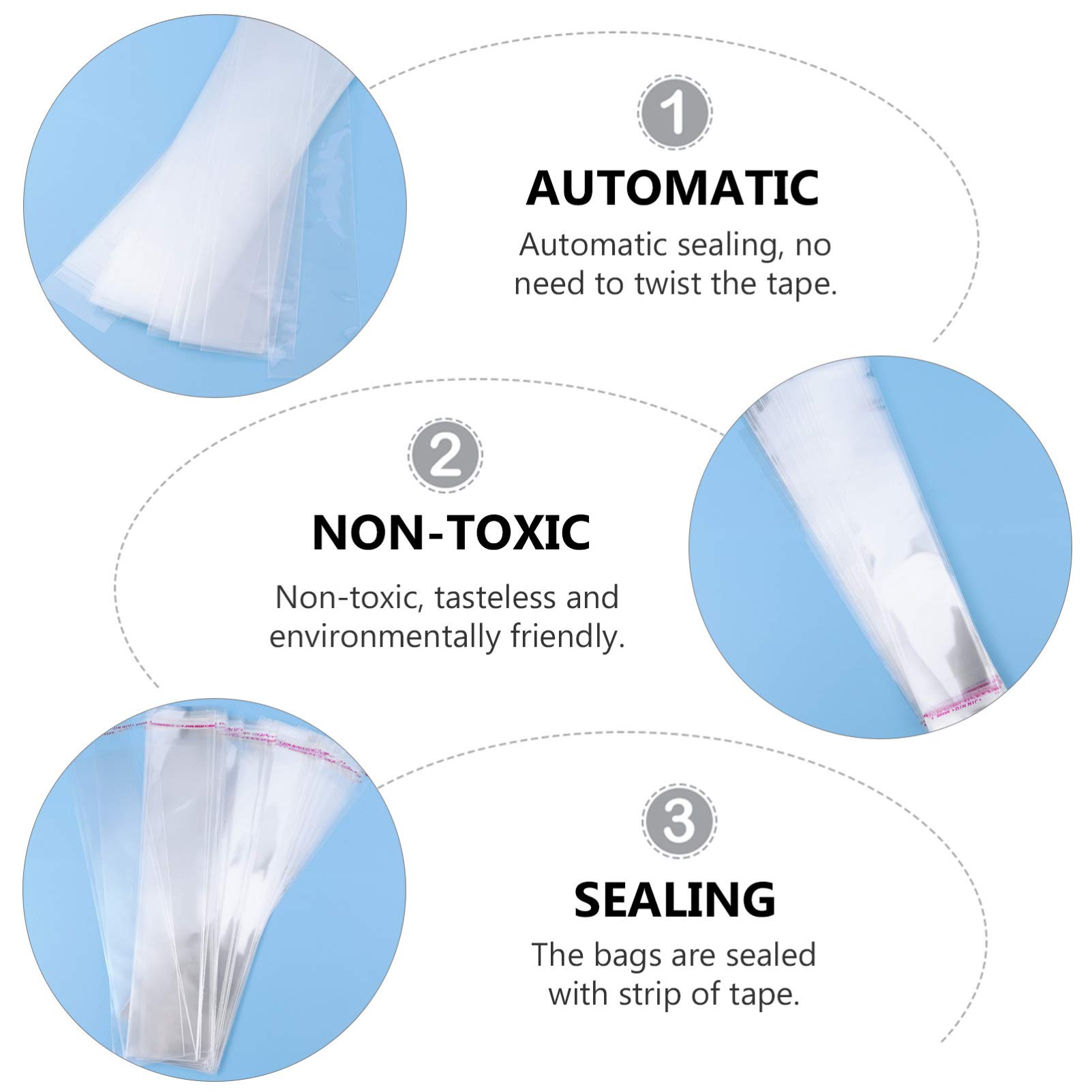VOSAREA 200pcs Clear Self-Sealing Cello Bags - Plastic Candy Treat Bags for Bakery, Cookies, Candles, Gifts | Christmas, Halloween Party Favors & Wedding Candy Wraps - Perfect for Bulk Packaging & Small Business Retail