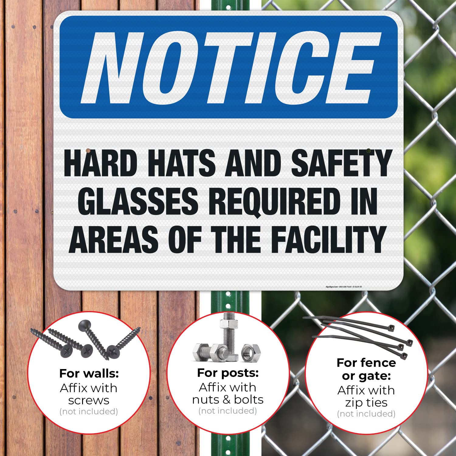 OSHA Compliant Sigo Signs - Hard Hats & Safety Glasses Required Facility Sign | 24x30 Inches | 3M EGP Reflective .080 Aluminum | Fade Resistant | Indoor/Outdoor Use | Made in USA | Perfect for Construction Sites, Warehouses & Industrial Facilities