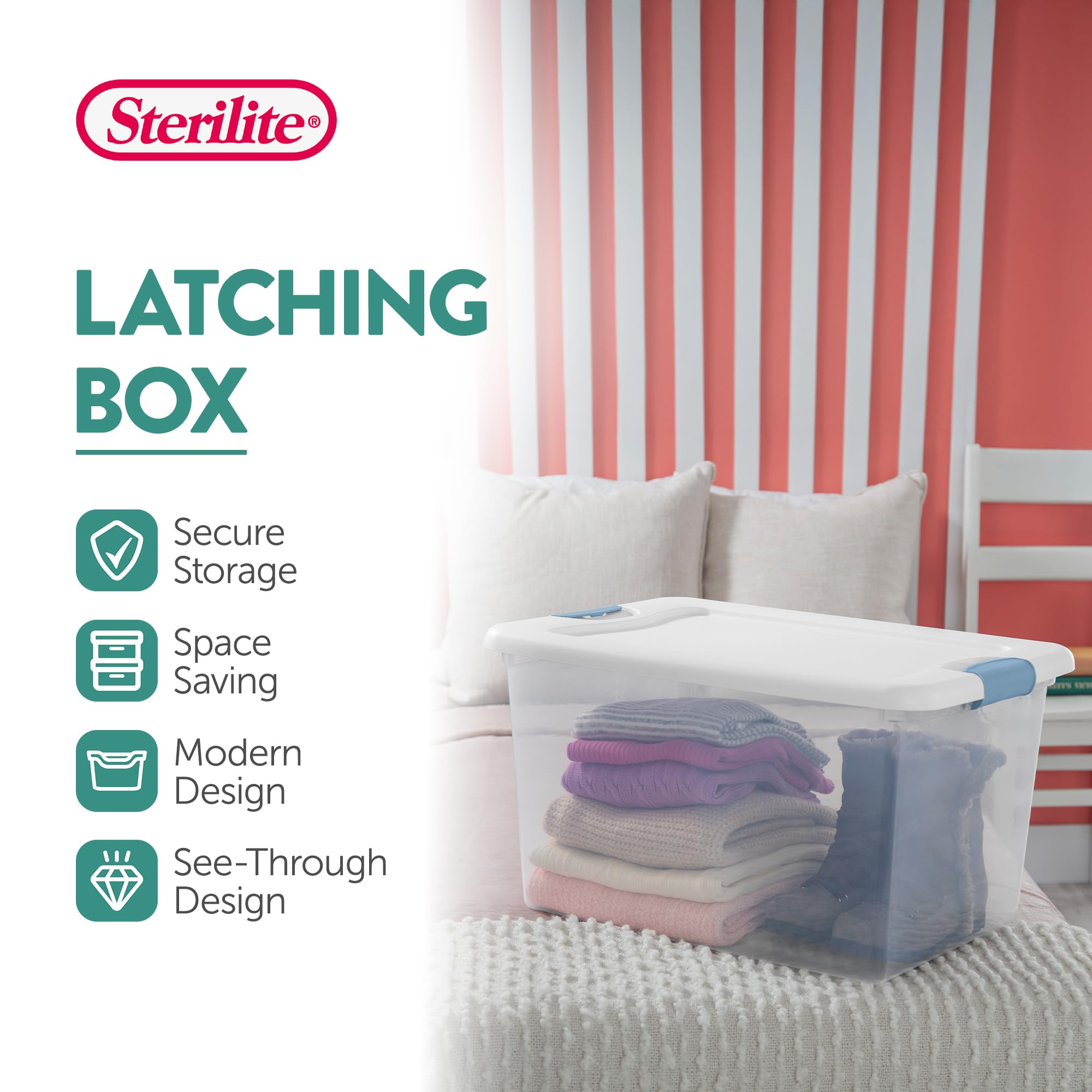 Sterilite 24-Pack 64 Quart Clear Plastic Stackable Storage Bins with Secure Latching Lids - Perfect for Home Organization, Garage Storage & Moving Supplies