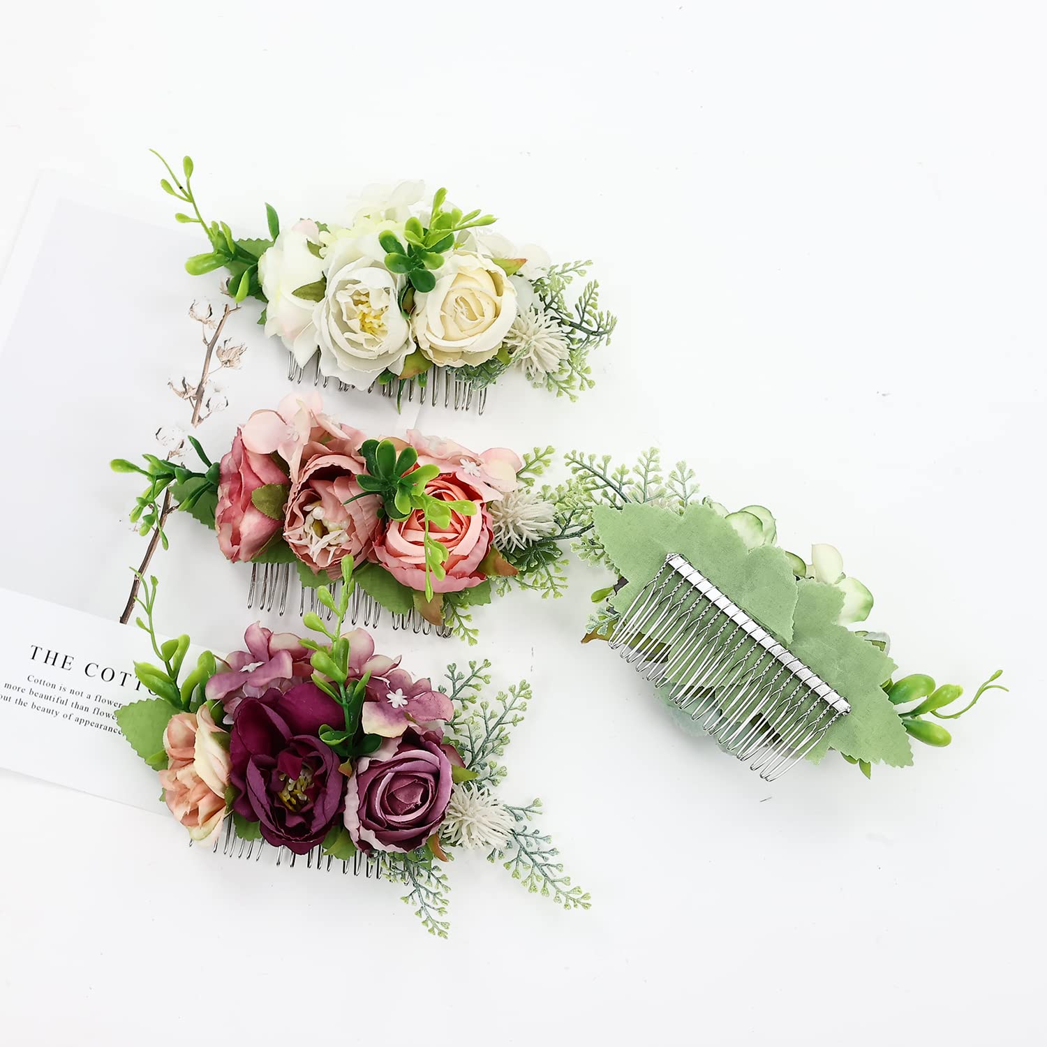 4 Pack Metal Hair Side Combs with Artificial Rose Flowers - Floral Wedding Bridal Headpieces, Hair Clips & Barrettes for Women, Bridesmaids & Flower Girls - Perfect for Weddings, Prom, Parties & Special Occasions