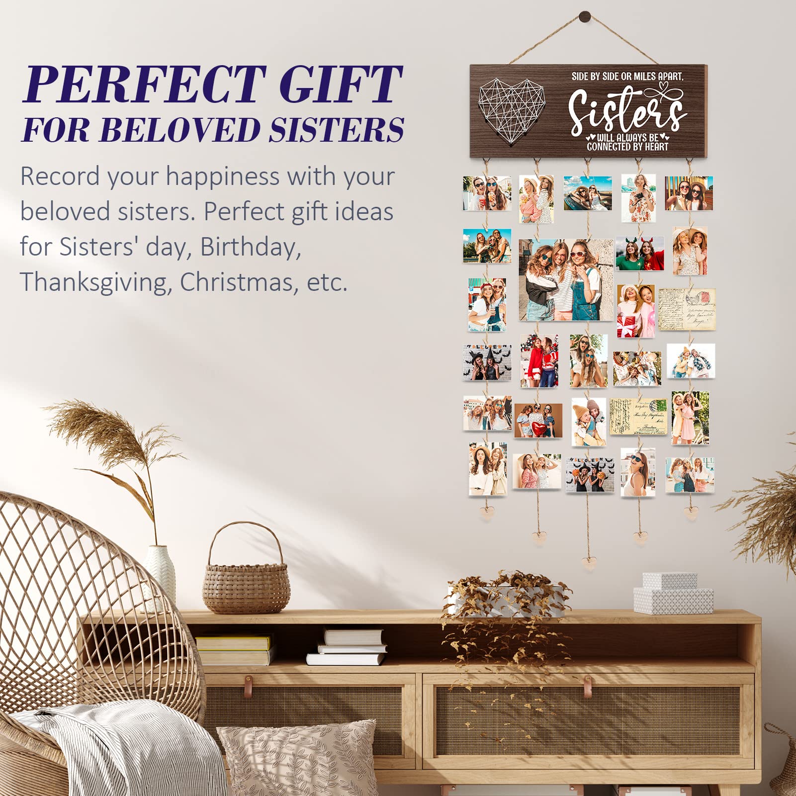 Best Sisters Gifts - Personalized Sister Picture Frame, Christmas & Birthday Presents for Sister-in-Law, Soul Sister Hanging Photo Display & Christmas Card Holder - Perfect for Home Decor, Office, or Dorm Room