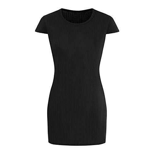 Sexy Tight Neck Short Sleeve T-Shirt Dress for Women - Casual Round Neck Bodycon Mini Dress - Ultra Hip & Flattering Fit (Black, Medium) | Perfect for Date Night, Club Wear & Summer Outfits