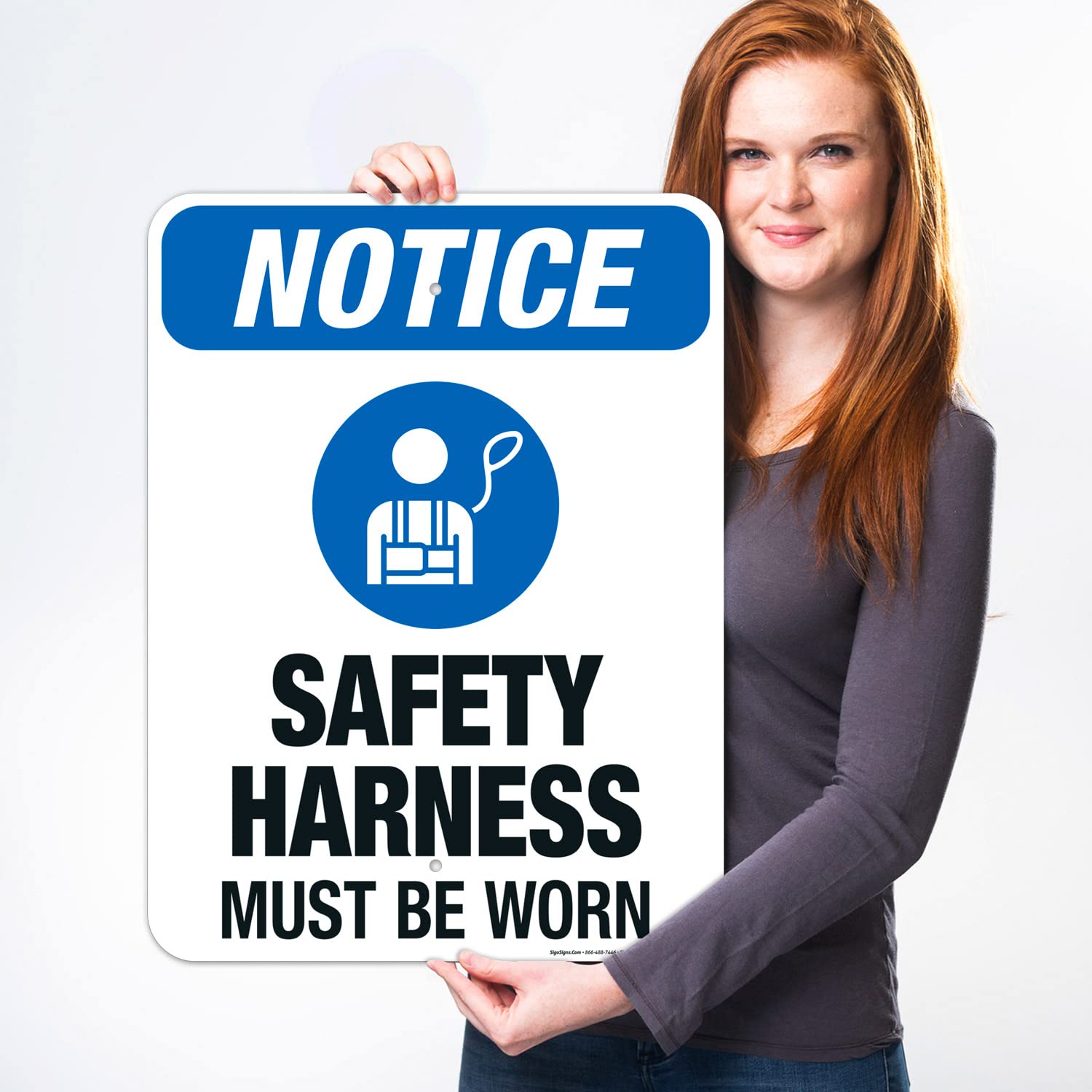 OSHA Safety Sign - 'Safety Harness Must Be Worn' 18x24 Inches, Rust-Free .063 Aluminum, Fade-Resistant for Indoor/Outdoor Use | Made in USA | Perfect for Construction Sites & Industrial Workplaces