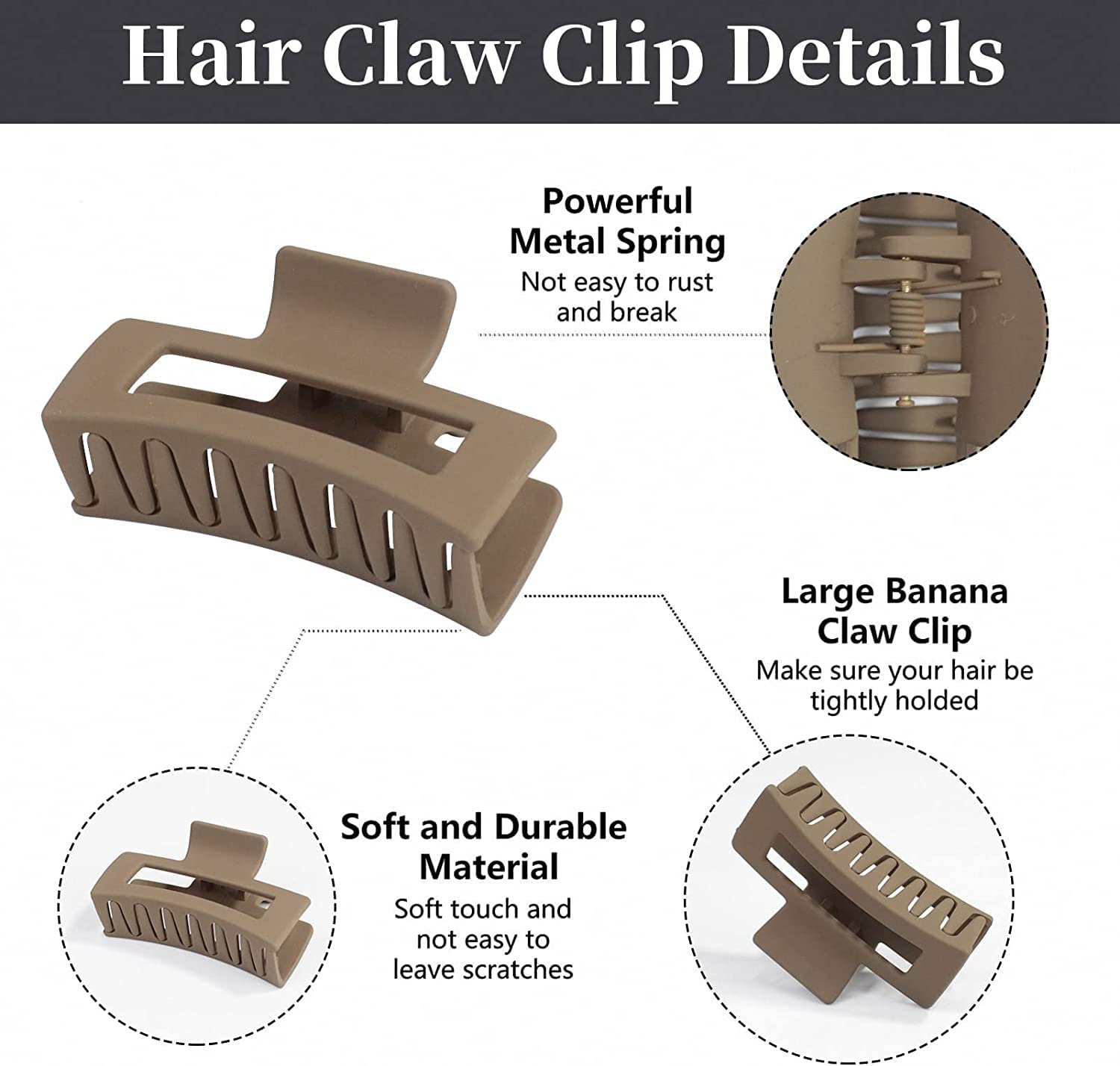 ALIBA COLLECTION 3-Piece Non-Slip Hair Claw Clips for Women & Girls - 3.4 Inch Strong Hold Rectangle Hair Clips for Thick Hair - Matte Finish ABS Plastic Hair Accessories for Daily Use, Work, School & Travel