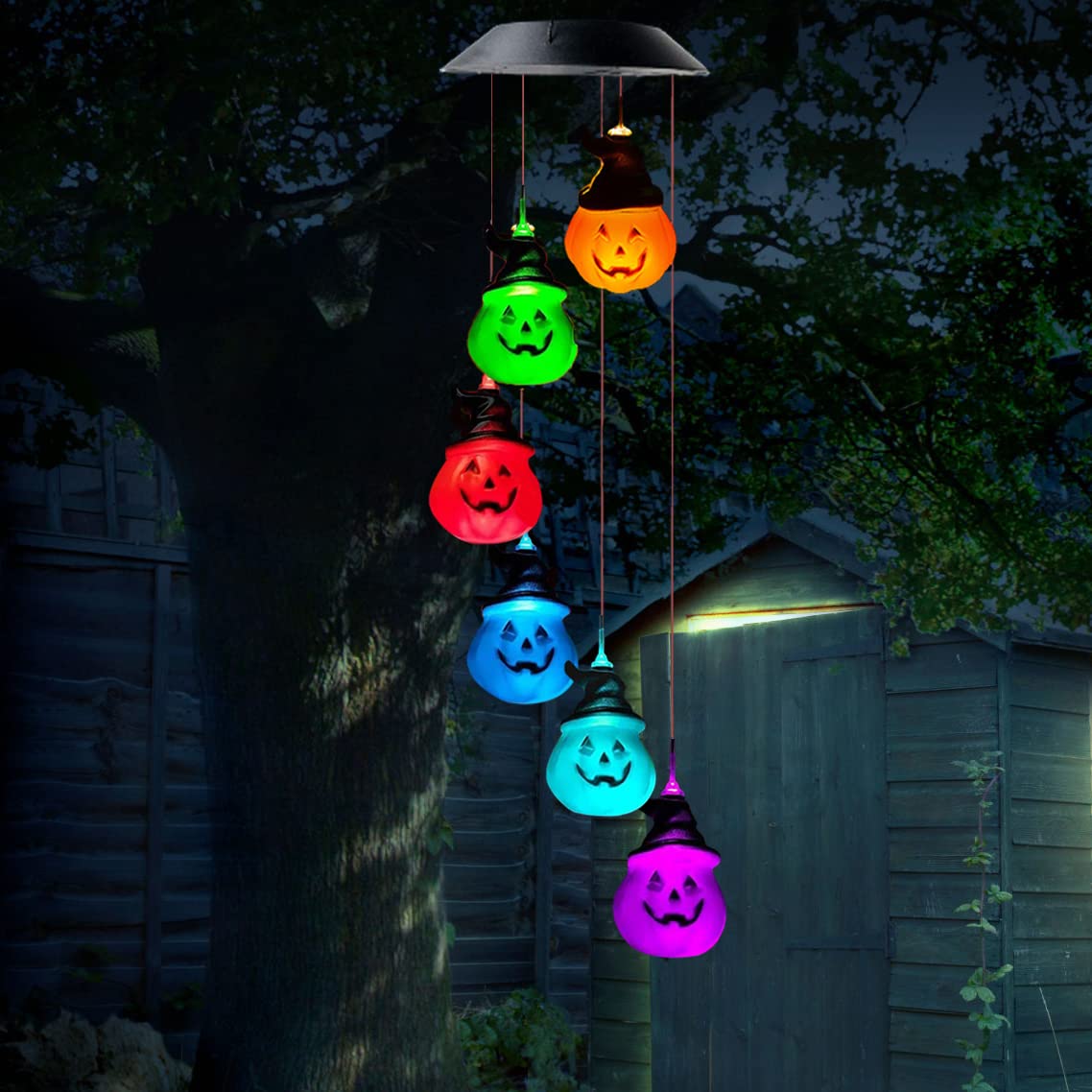 GOKU Solar-Powered LED Pumpkin Wind Chimes - Color Changing Outdoor Decor for Garden, Porch, Patio & Window | Perfect Grandma Gift & Halloween Decoration