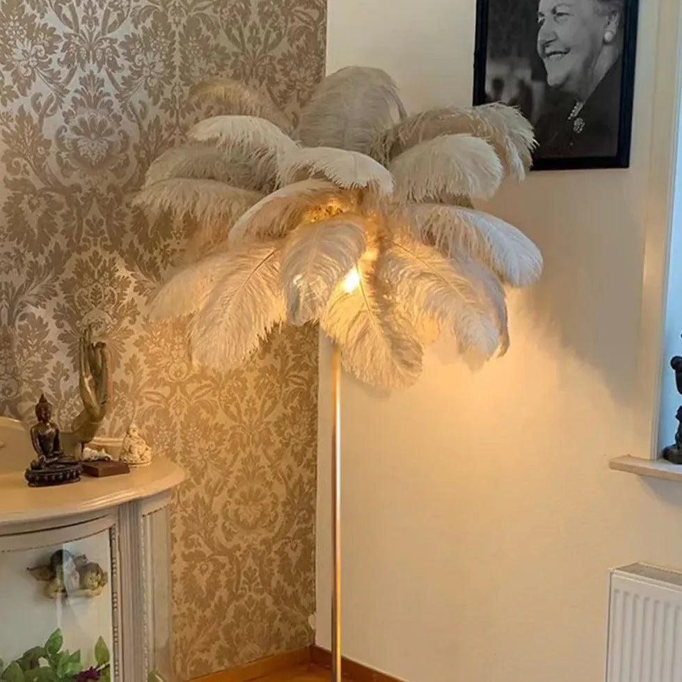 Elegant Warm White Feather Gold Floor Lamp - Modern Standing Light for Living Room, Bedroom & Office Decor