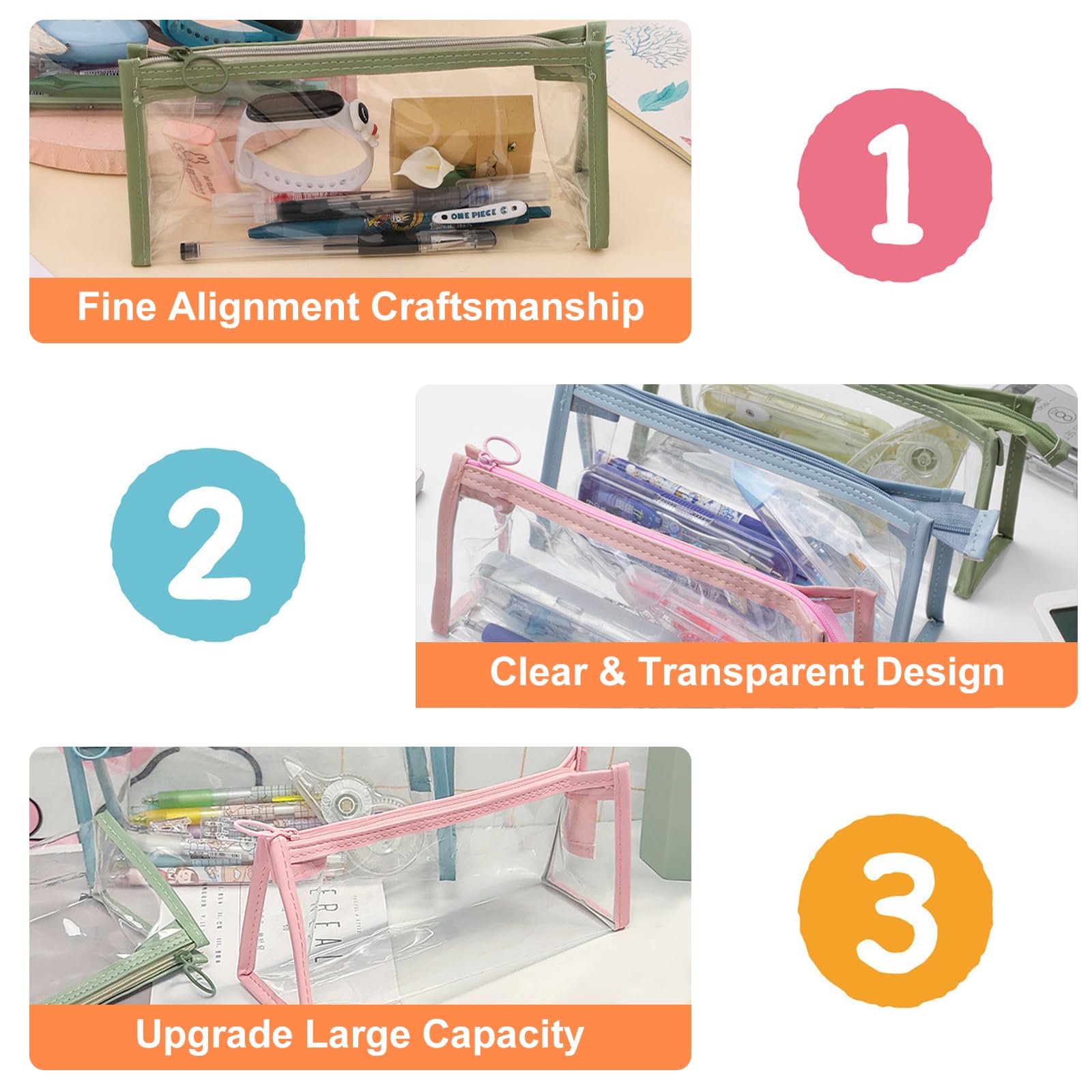 6-Pack Clear Zipper Pencil Cases - Waterproof Pen & Marker Pouch, Multifunctional Travel Cosmetic Makeup Bag for School, Office & Exams | Perfect Stationery Organizer for Students, Teens & Adults (Ideal for Backpack, Desk & Travel Organization)