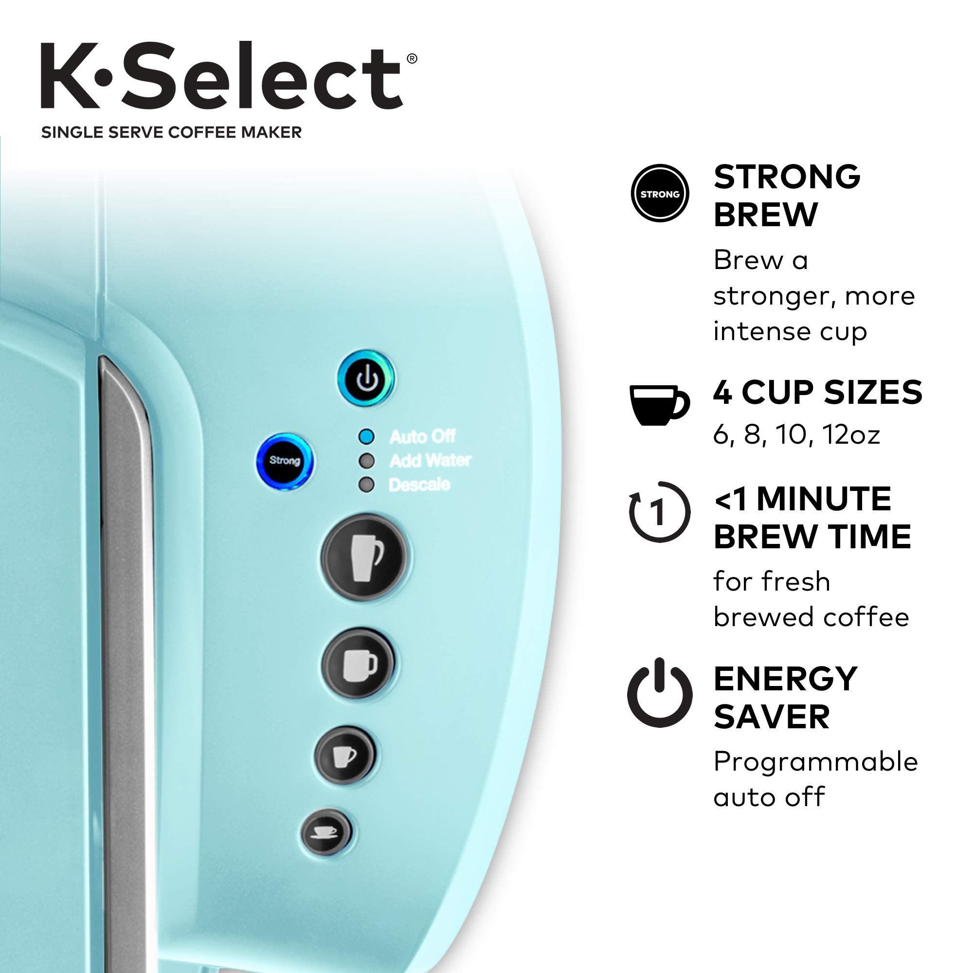Keurig K-Select Single-Serve K-Cup Pod Coffee Maker - Brews Hot & Iced Coffee, Tea, Cocoa - Compact for Home, Office & Dorm Use - Oasis Design - Perfect for Morning Brews & Quick Refreshments