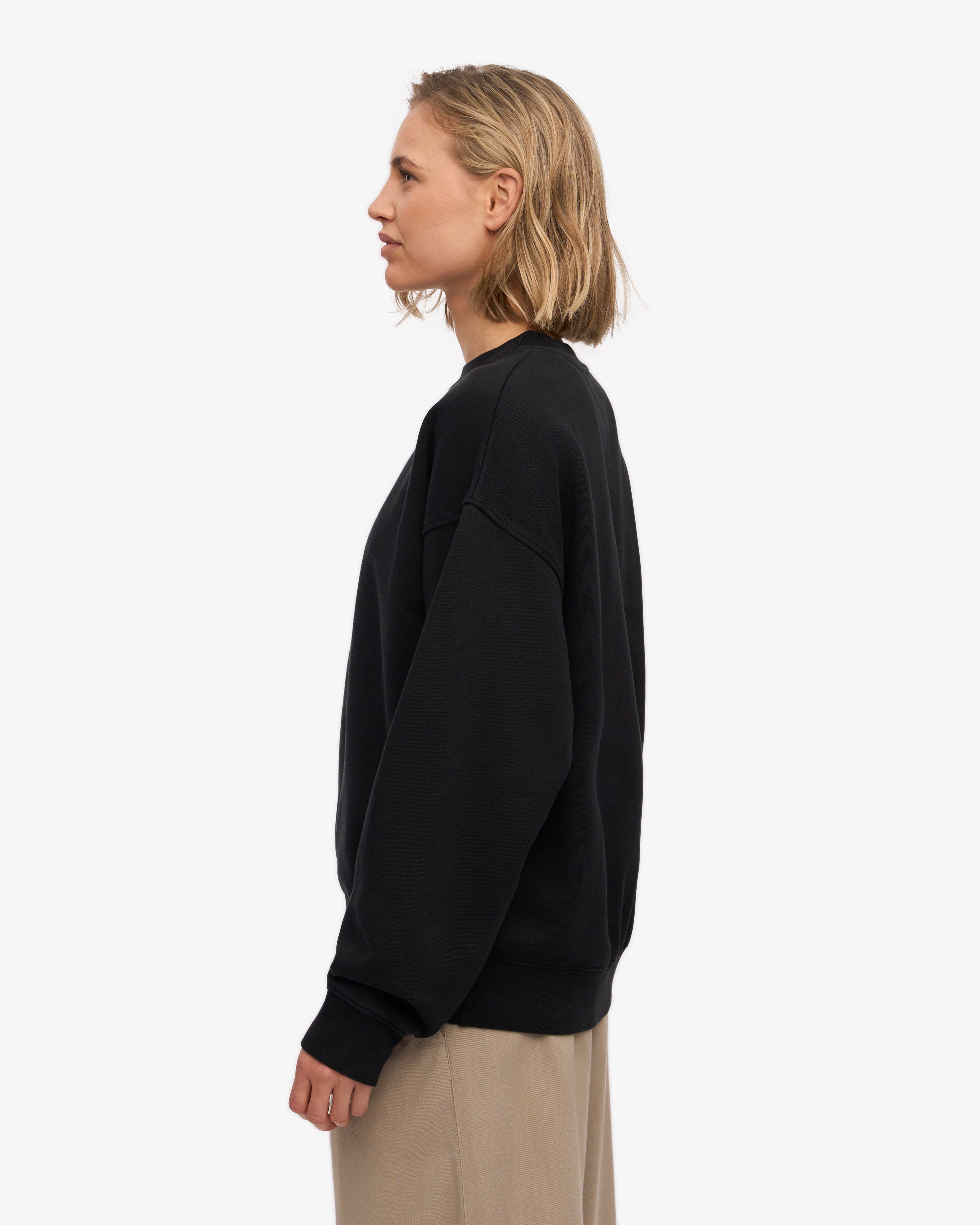 Organic Oversized Crewneck Sweatshirt for Women - Soft & Comfortable Deep Black Pullover - Perfect for Casual Wear, Lounge & Street Style
