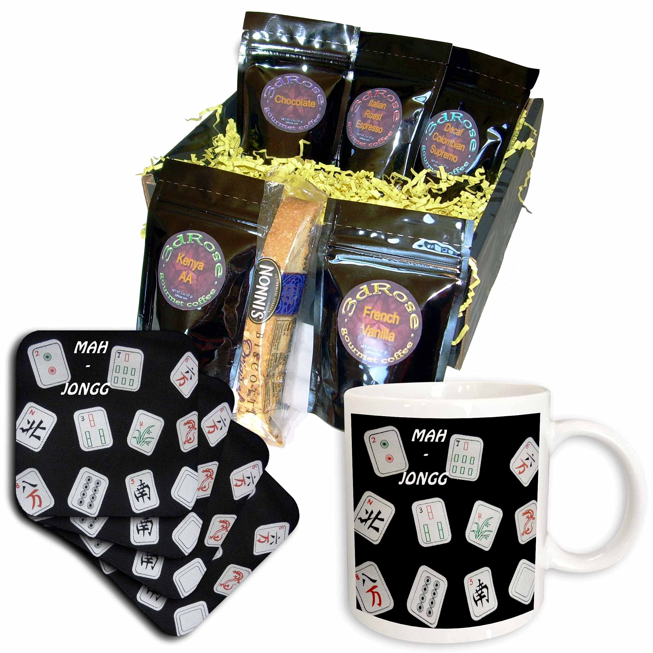 3dRose Mah Jongg Tiles on Black Coffee Gift Basket - Colorful Chinese Game Themed Present for Mahjong Lovers | Perfect for Game Nights, Housewarming Gifts & Asian Culture Enthusiasts