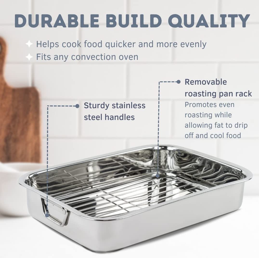 Premium Stainless Steel Lasagna Roasting Pan with Lid - 9x13 Inch Oven Safe Baking Dish for Lasagna, Casseroles & Roasts - Perfect for Family Dinners, Holiday Cooking & Meal Prep