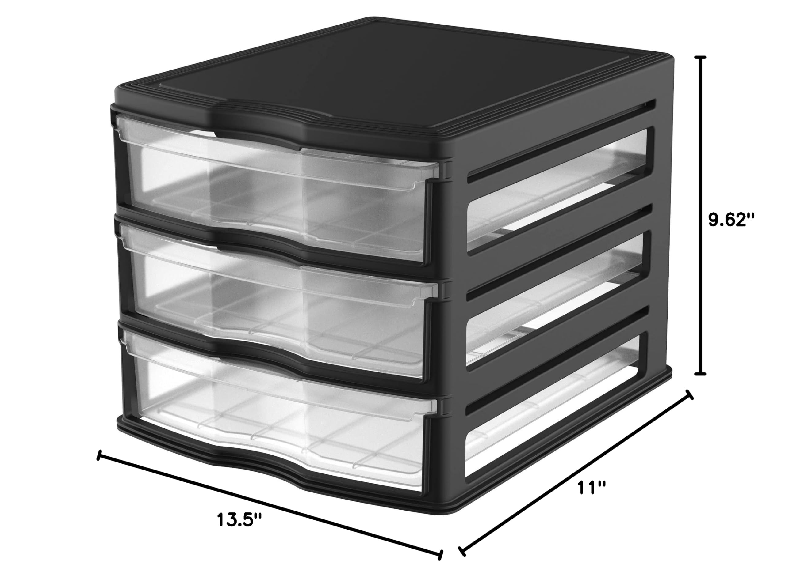 3-Pack Black Stackable Plastic Drawers for Bathroom, Makeup & Pantry Organization - Space-Saving Storage Solution