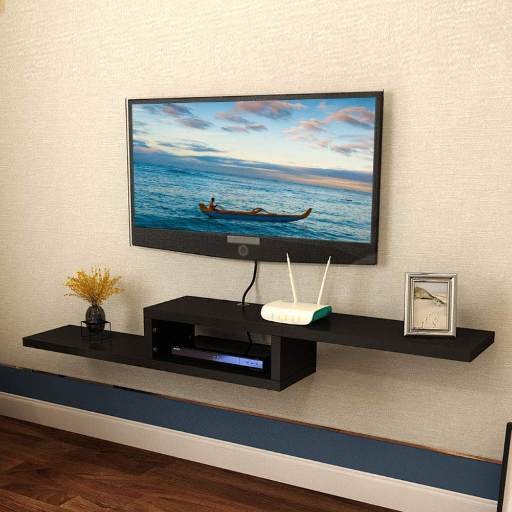 Modern Floating TV Shelf - 2-Tier Wall Mounted Media Console for Cable Box, Router, DVD Player & Remote Control - Perfect for Living Room, Bedroom & Home Theater Setup