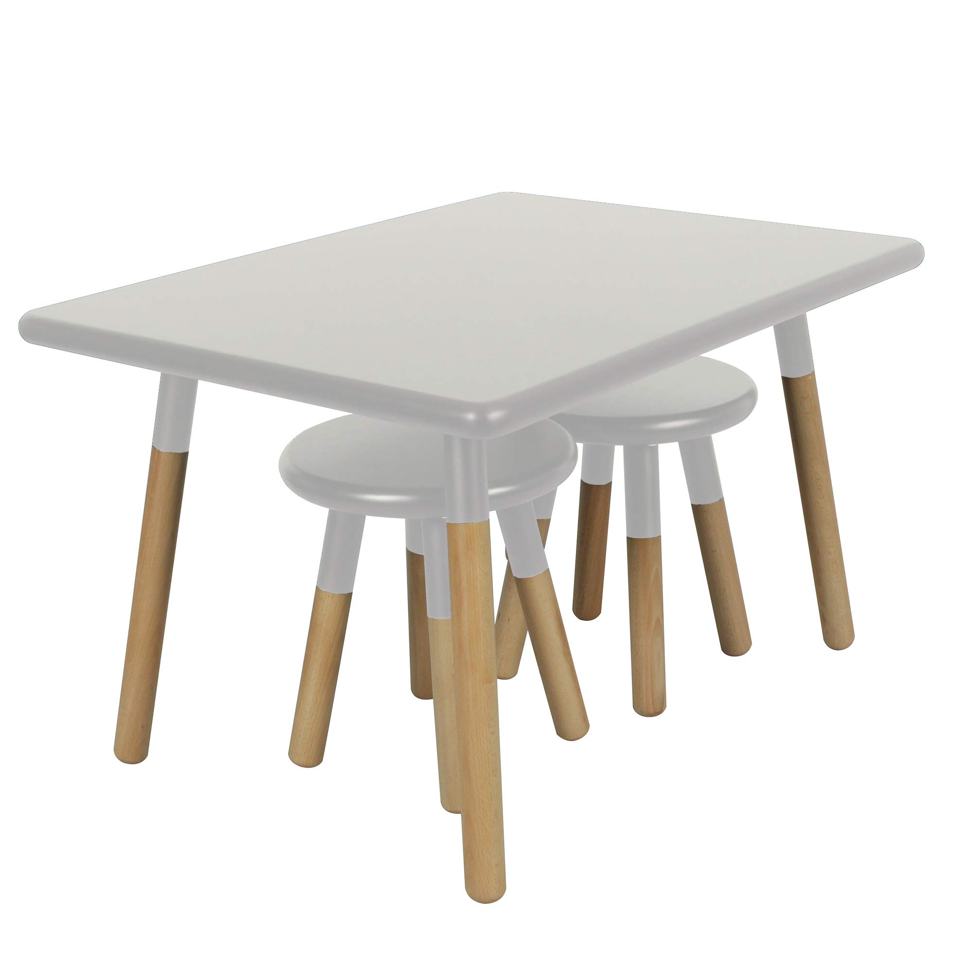 ACEssentials Kids Dipped Table and Stool Set - Gray Wooden Children's Furniture for Playroom, Classroom & Home Learning Activities