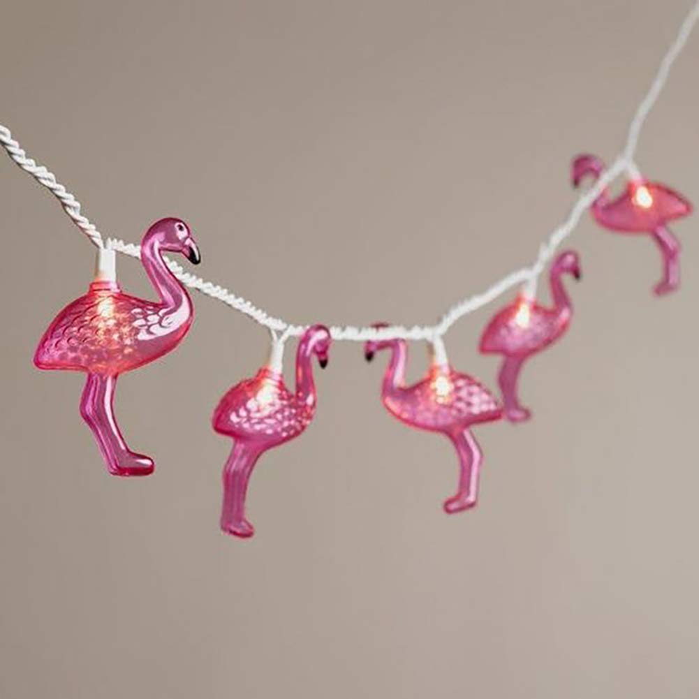 Pink Flamingo Party String Lights - 10 Bulb Outdoor Fairy Lights for Summer, Patio, Camping & Bedroom Decor - Romantic Yard & Garden Lighting with White Wire