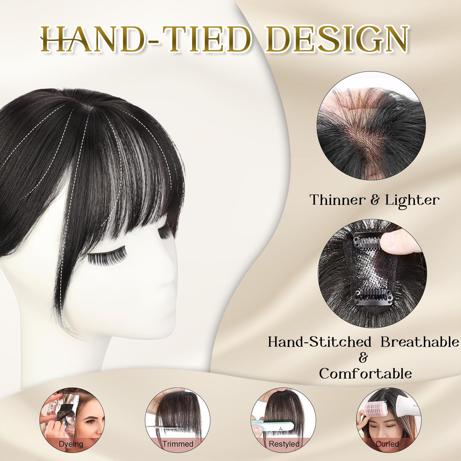 100% Real Human Hair Clip-in Bangs for Women - Dark Brown Wispy Fake Bangs Hair Topper with 360° Lace Coverage | Perfect for Daily Wear, Cosplay & Instant Hairstyle Transformation