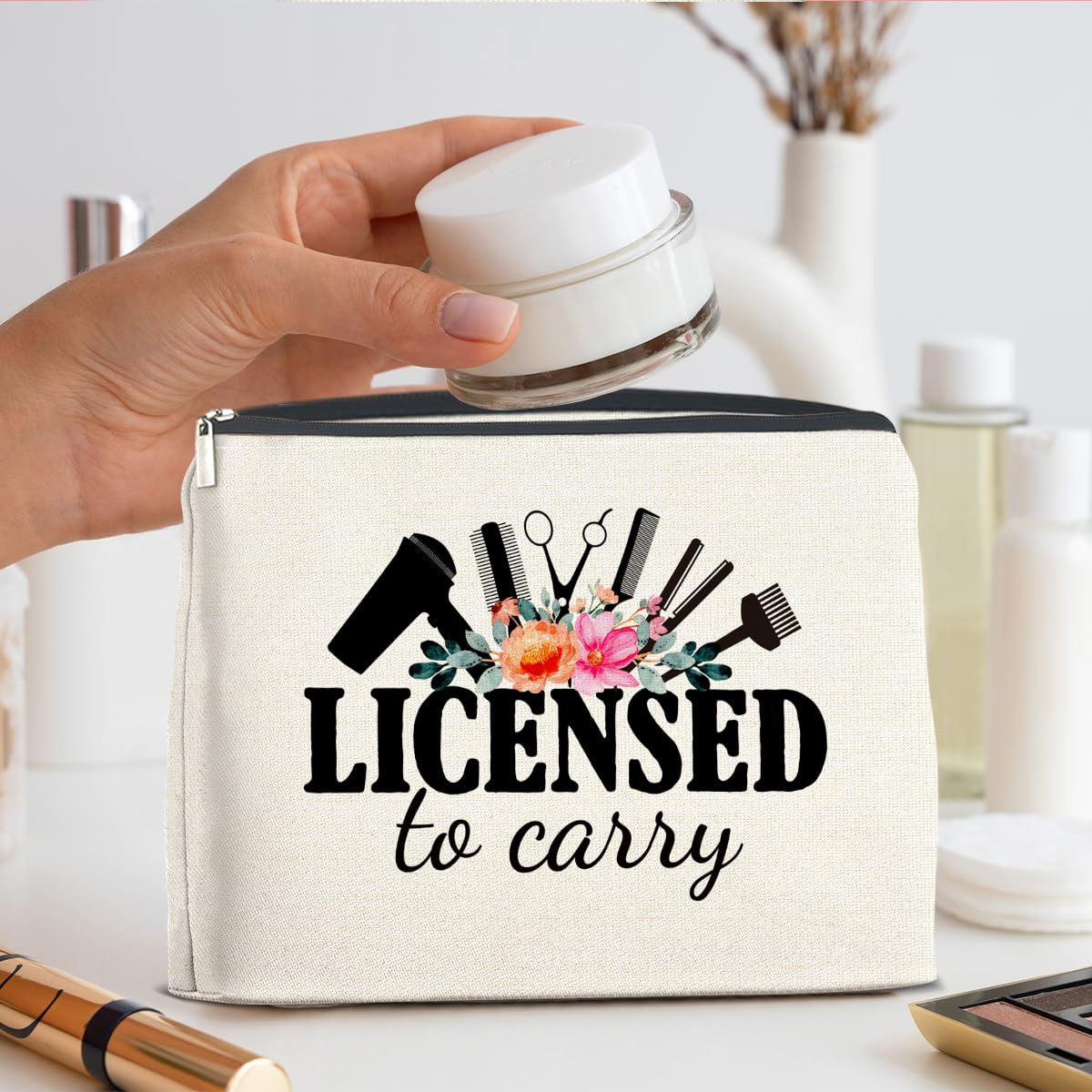 Professional Hair Stylist Gift Set - Large Capacity Zippered Cosmetic Makeup Bag for Hairstylists & Hairdressers (Licensed to Carry) - Perfect for Salon Tools, Travel Essentials & Beauty Storage