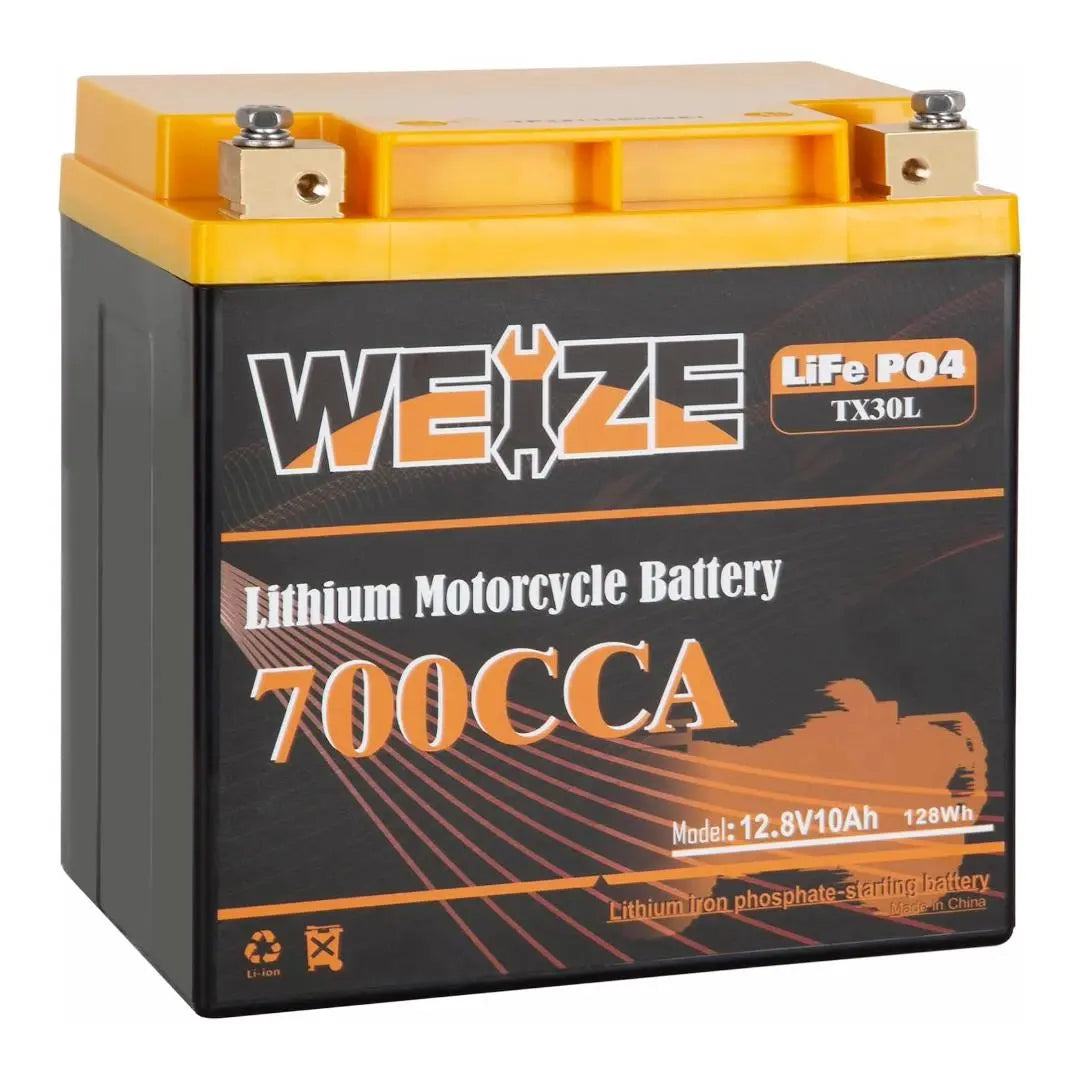 WEIZE 12V 10AH 700CCA LiFePO4 Lithium Motorcycle Battery - Lightweight & Long-Lasting Power for Harley, Honda, Yamaha & More - Perfect for Cruisers, Touring Bikes & Off-Road Adventures