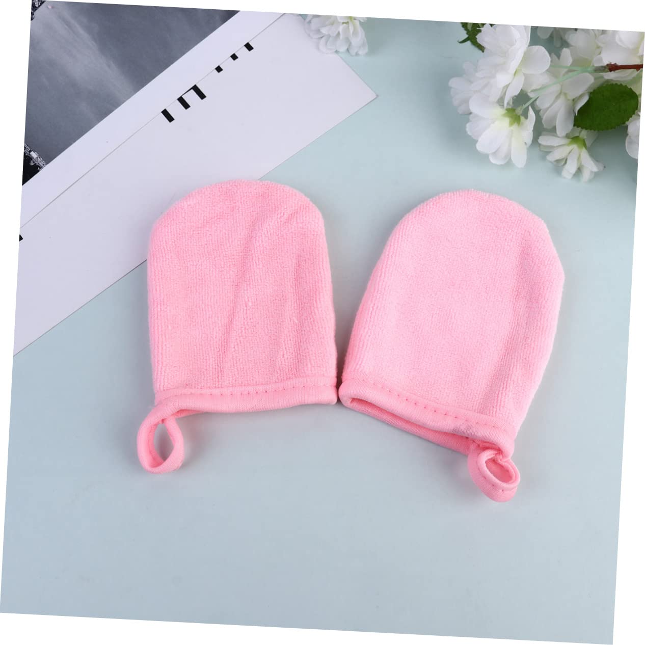 POPETPOP 9-Piece Makeup Remover Gloves & Face Wipes Set - Gentle Facial Cleansing, Body Scrub & Makeup Removal - Reusable Wash Cloths & Powder Puff (Pink) - Perfect for Travel, Spa Days & Daily Skincare Routine