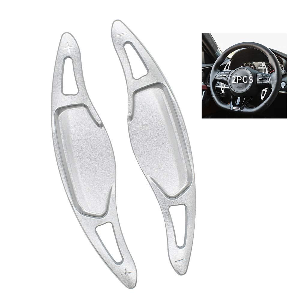 SANRILY CNC Billet Aluminum Steering Wheel Shift Paddle Shifter Extension Kit for Kia Stinger CK K8 2018-2020 - Silver Sport Shift Paddles Replacement - Perfect for Racing & Performance Driving