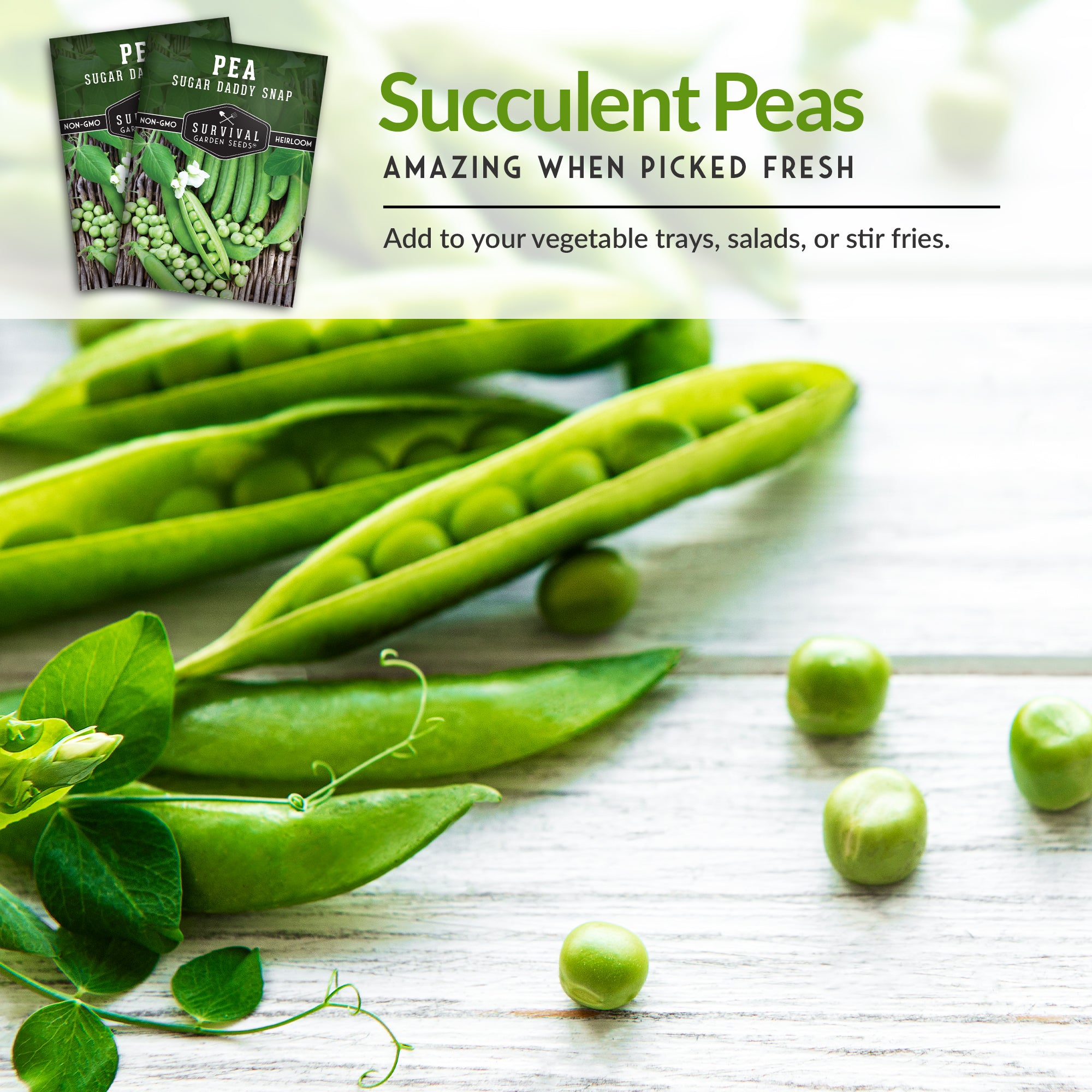 Organic Sugar Daddy Snap Pea Seeds - Sweet, Crispy & Easy to Grow | Perfect for Home Gardens, Containers & Fresh Snacking