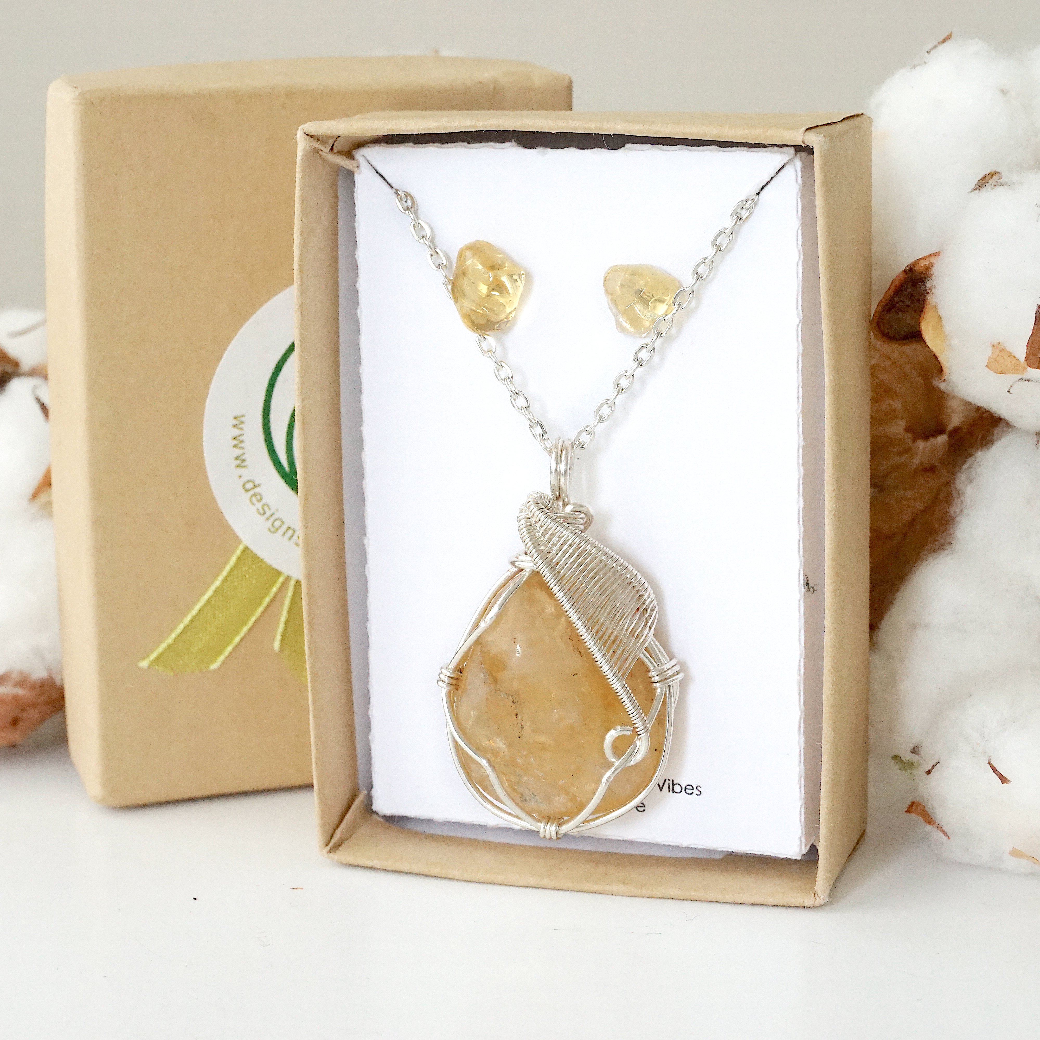 Natural Citrine Gemstone Gift Set - Silver Plated Jewelry for Women | Birthday, Anniversary & Holiday Present | Perfect for Spiritual Healing & Positive Energy