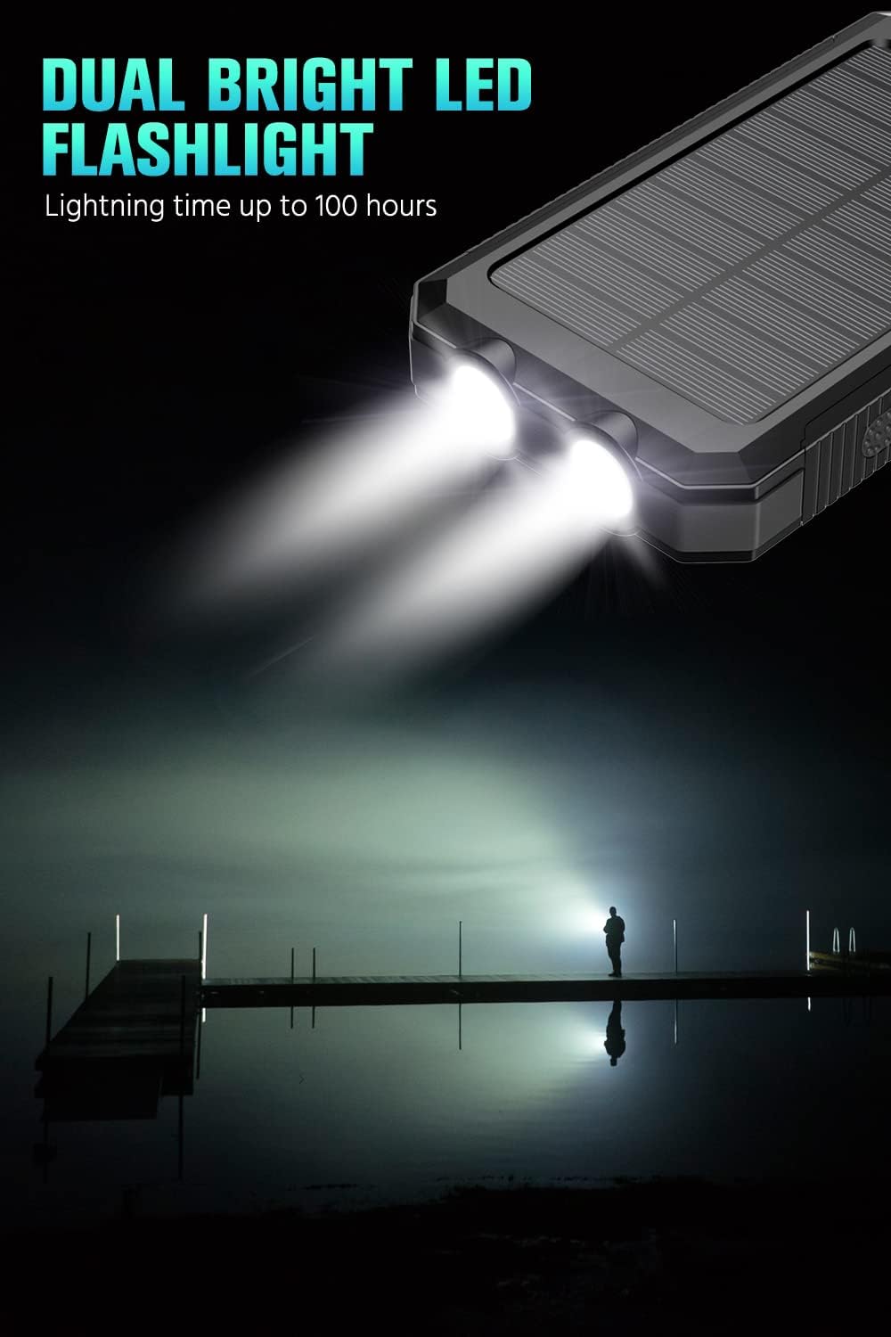 Feeke 36800mAh Solar Power Bank with QC3.0 Fast Charging, Dual USB Ports, Built-in LED Flashlight & Compass - Portable Charger for iPhone, Android Phones, Tablets & Electronic Devices - Perfect for Camping, Hiking & Outdoor Adventures (Black)