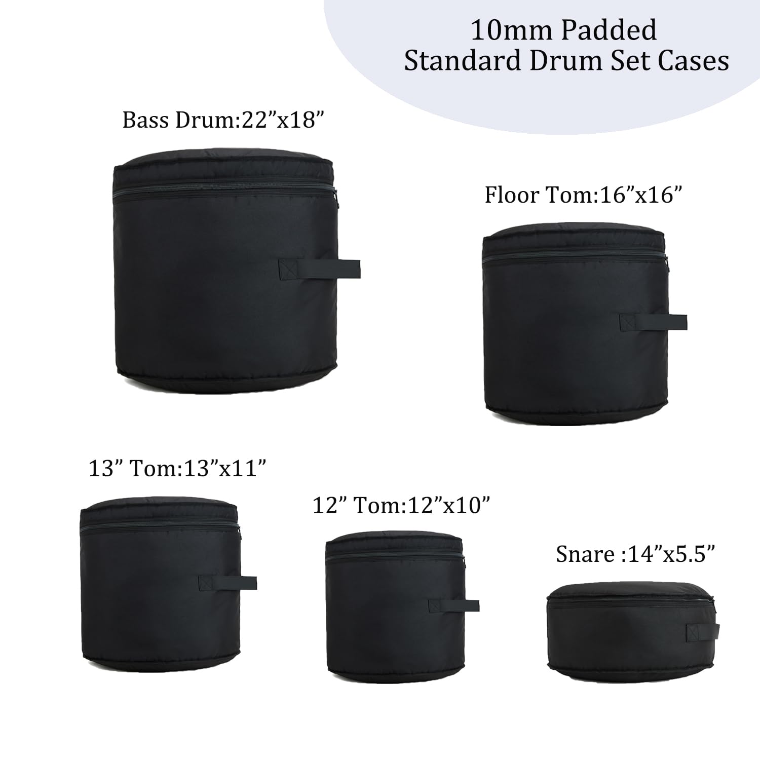 5-Piece 10mm Padded Drum Set Cases - Fits 12