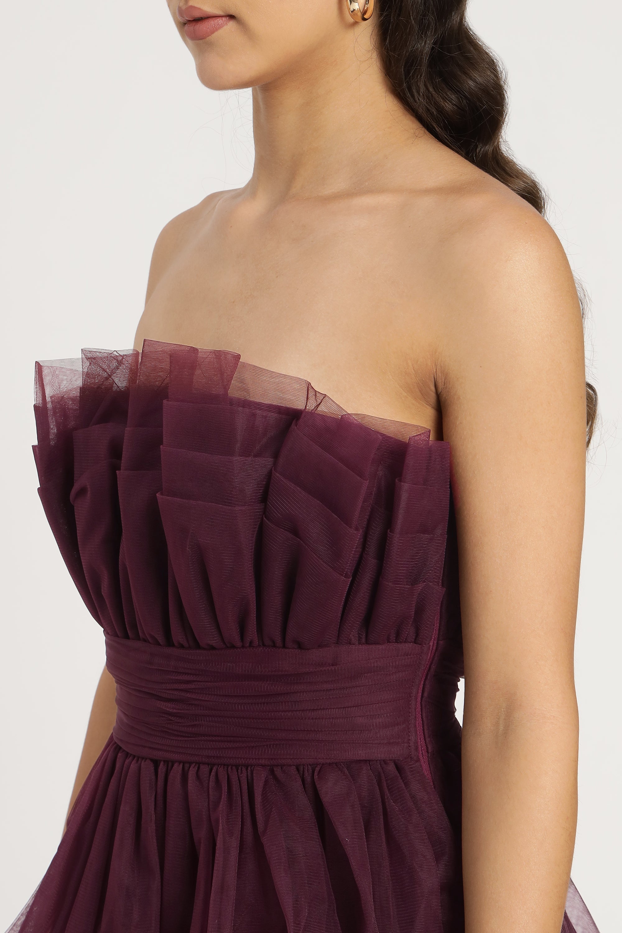 Natalia Elegant Plum Tulle Maxi Dress for Women - Perfect for Weddings, Prom, and Evening Parties