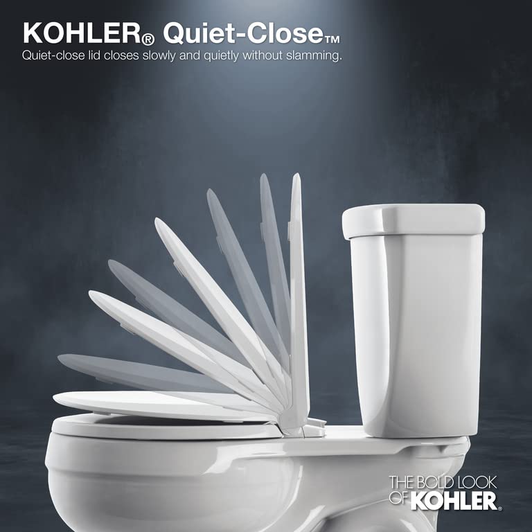KOHLER 20454-96 Ridgewood Quiet-Close Elongated Toilet Seat with Slow Close Technology, Grip-Tight Bumpers & Easy Installation Hardware - Biscuit Color - Perfect for Modern Bathrooms & Home Renovations