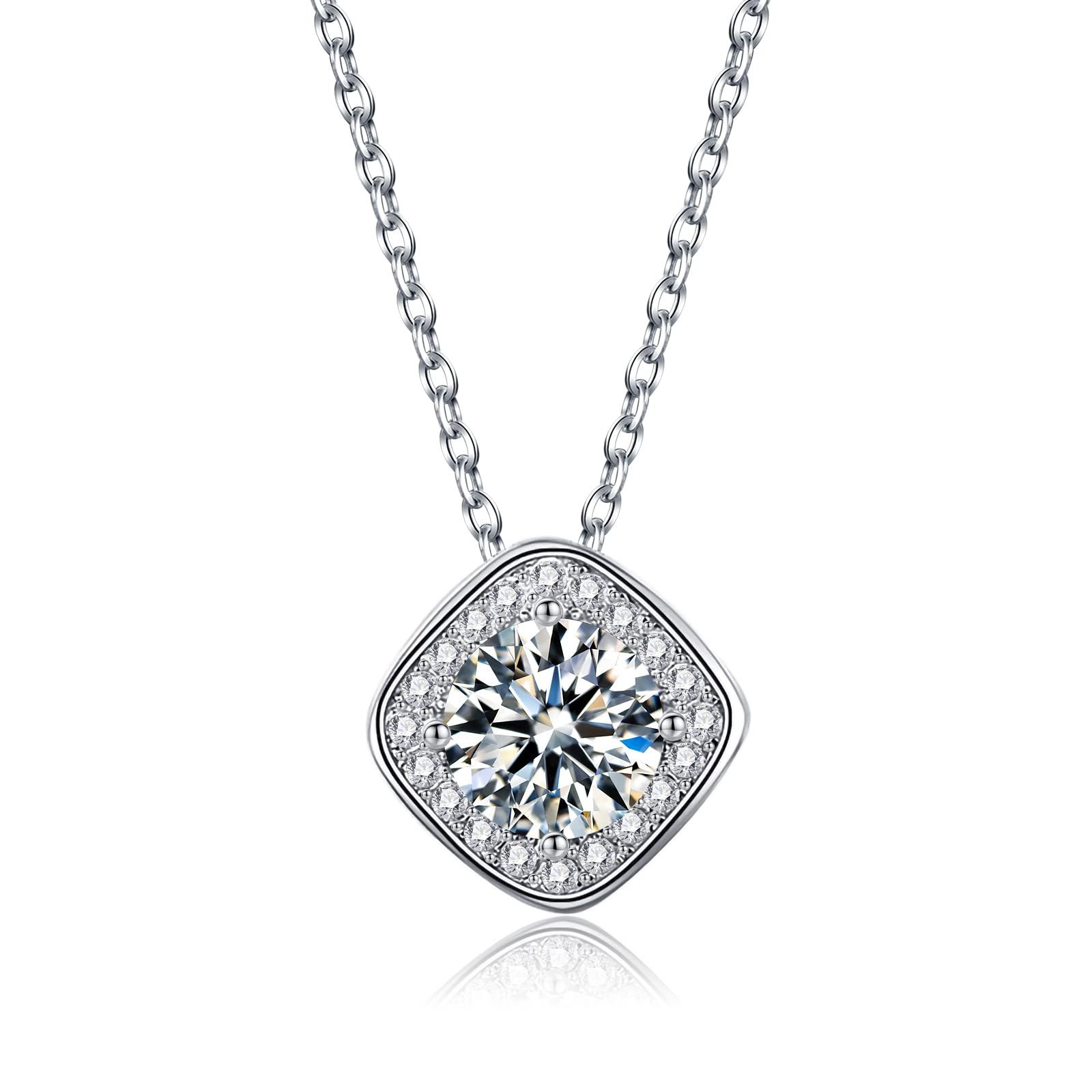 0.5ct/1ct/2ct Halo Round-Cut Moissanite Pendant Necklace - 925 Sterling Silver Women's Jewelry Gift for Mom, Wife, Girlfriend - Perfect for Anniversary, Birthday, Valentine's Day & Special Occasions