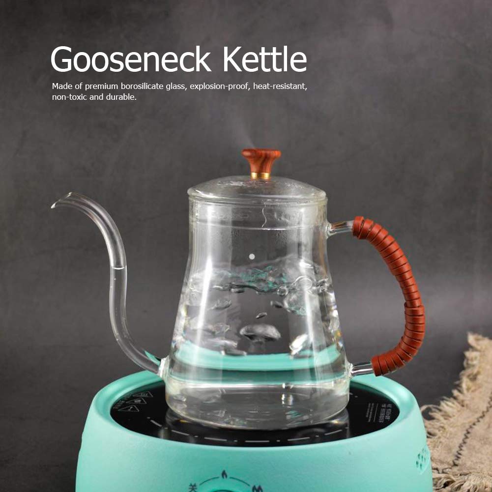 Premium 600ml Thickened Glass Gooseneck Kettle - Alvinlite Pouring Kettle for Precision Coffee Brewing, Tea Dripping & Pour Over Coffee - Ideal for Home Baristas, Coffee Shops & Tea Enthusiasts