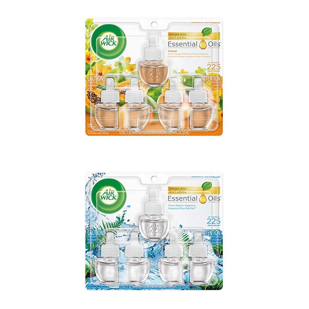 Air Wick Plug in Scented Oil Refills - 5 Pack (5x0.67oz) - Hawaii & Fresh Waters Fragrance - Essential Oil Air Freshener for Home, Office & Bathroom - Long Lasting Aroma for Everyday Freshness