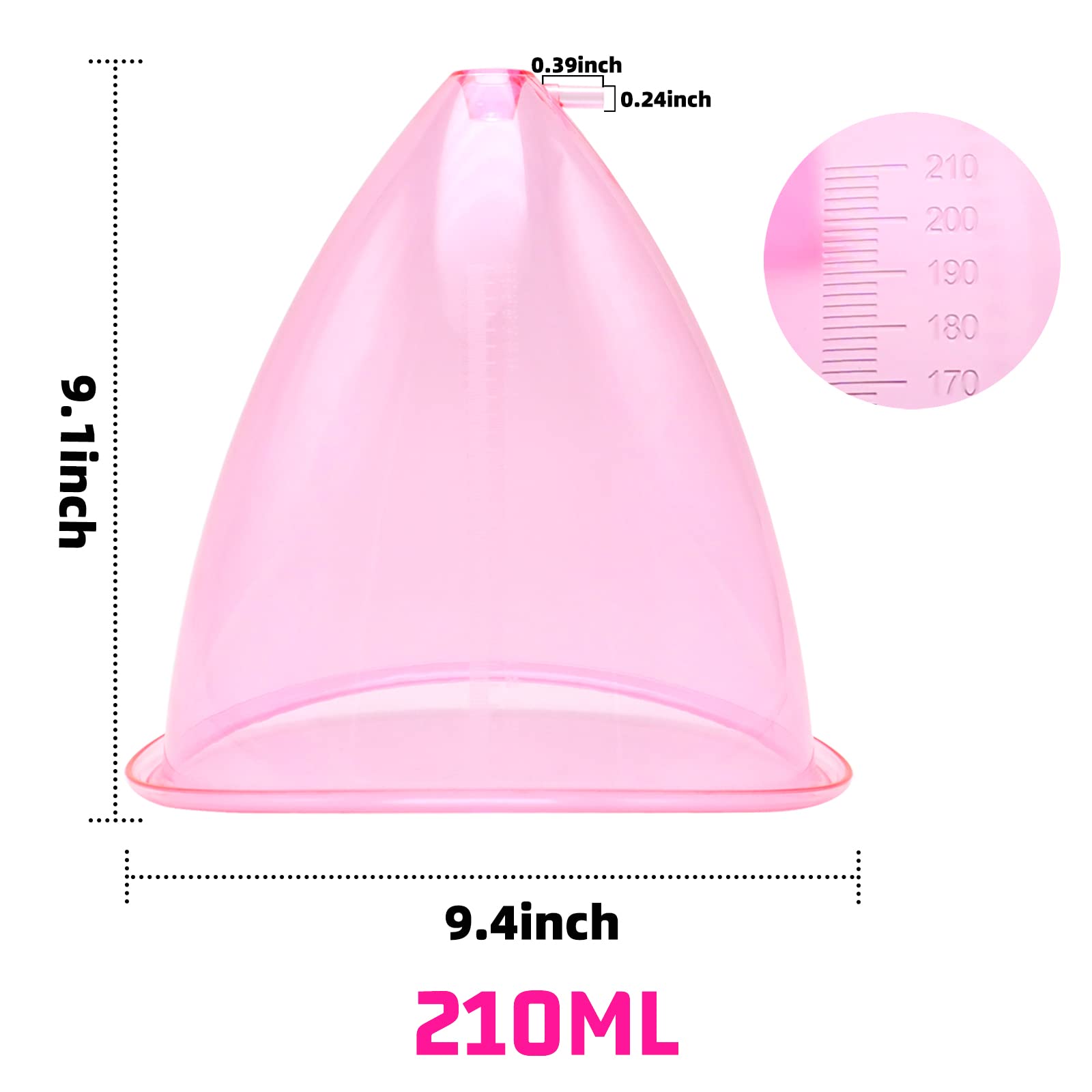 XXL 210ml Buttocks Vacuum Therapy Cups - 9.4 Inch Diameter Silicone Suction Cups for Bigger Butt Lifting & Body Massage | Includes Y-Hose Accessories | 1 Pair (Pink) | Perfect for Home Spa, Cellulite Treatment & Body Contouring Therapy