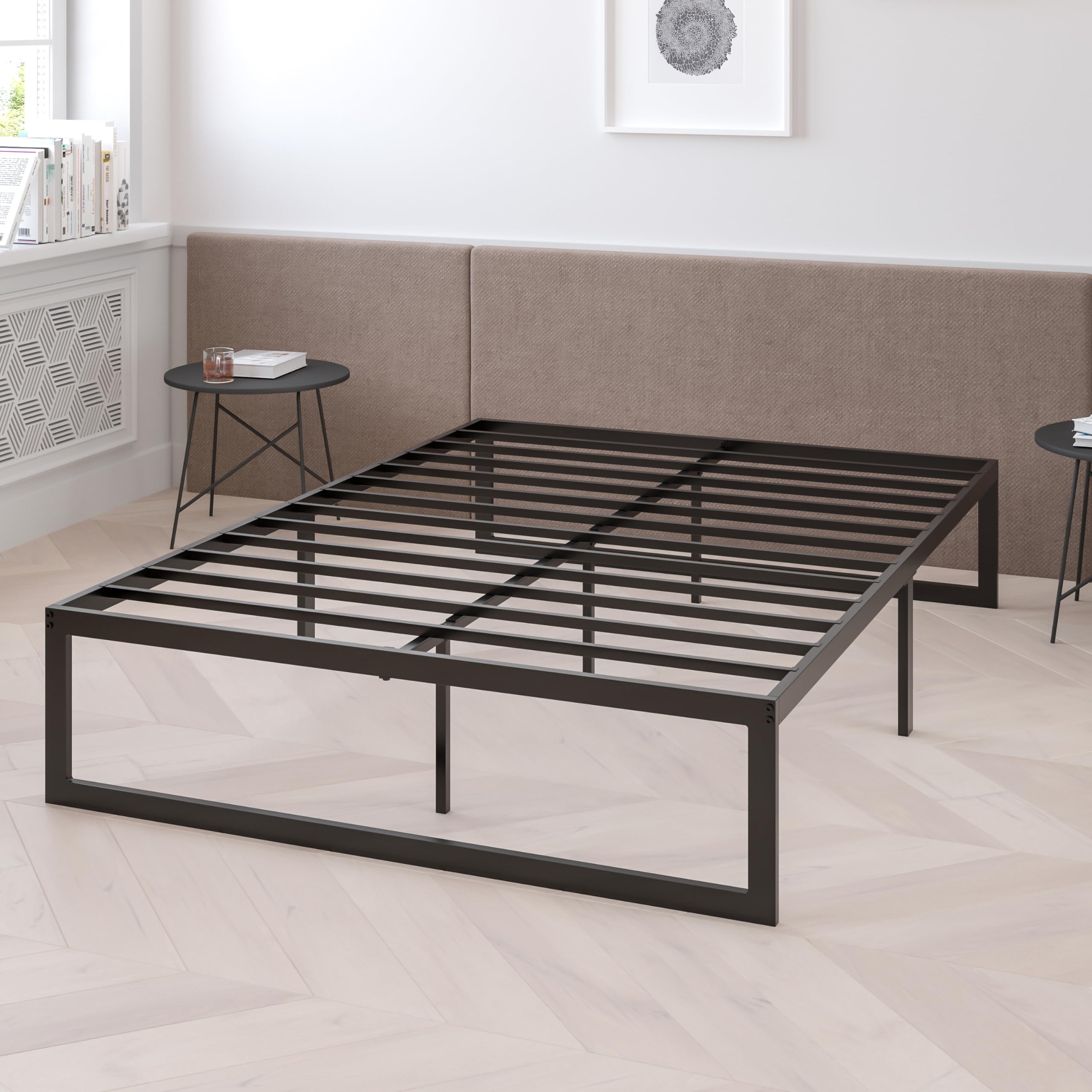 14 Inch Metal Platform Bed Frame with 10 Inch Pocket Spring Mattress in a Box - King Size, No Box Spring Needed | Sturdy Support for Bedroom, Guest Room & Dorm | Easy Assembly & Modern Design