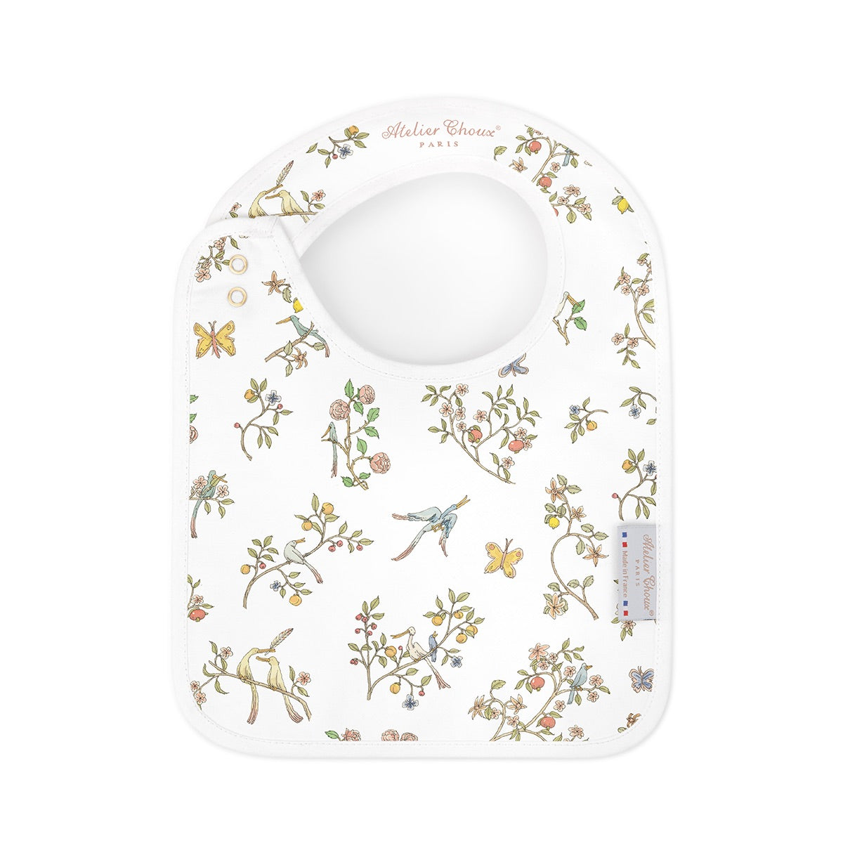 Atelier Choux Baby Bib - In Bloom Pink Floral Design | Soft Organic Cotton Drool Bib for Newborns & Infants | Perfect for Feeding, Teething, and Everyday Use