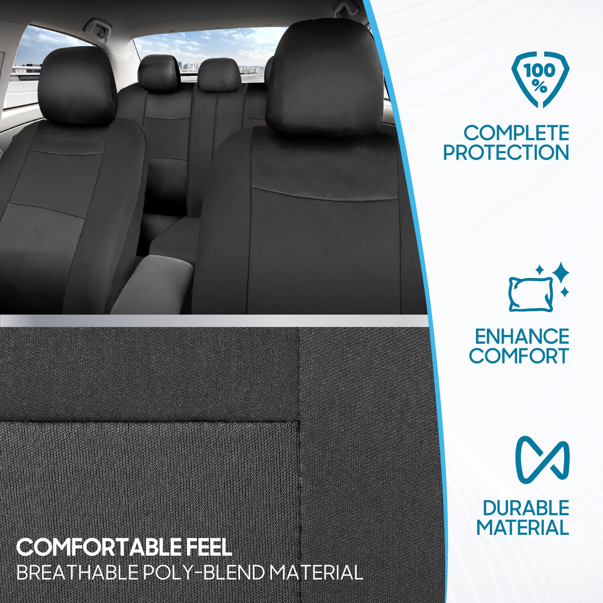 BDK PolyPro Car Seat Covers Full Set - Charcoal Front & Rear Split Bench Seat Covers for Cars, Trucks, Vans & SUVs | Easy Installation | Perfect for Road Trips, Daily Commute & Pet Protection