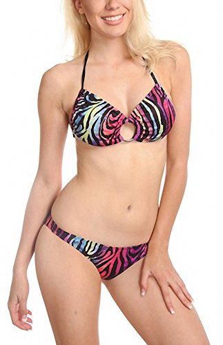 Keyhole Bandeau Top W/ Hipster Bottom - Multi Zebra